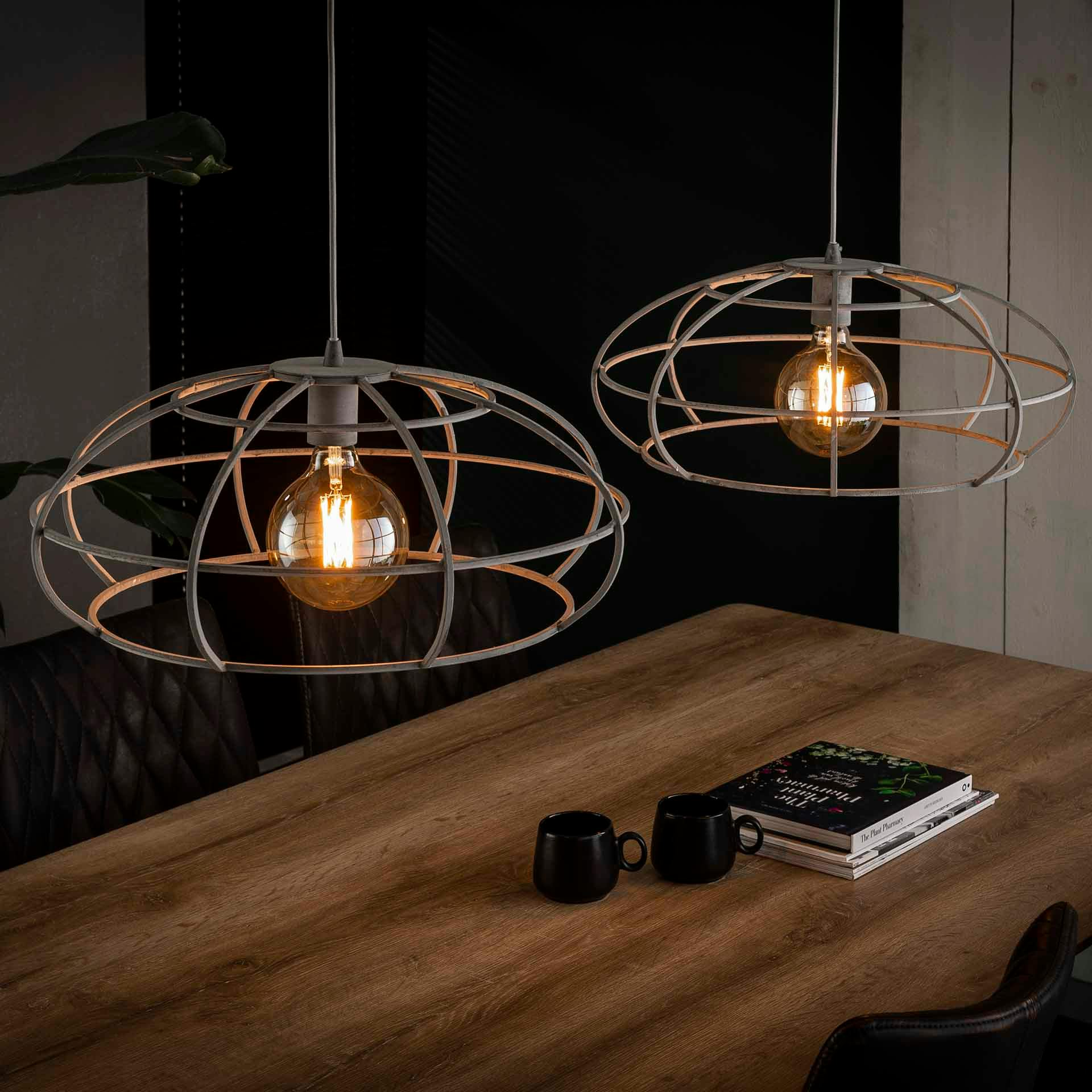 Suspension industrielle ovale métal gris 2 lampes RALF