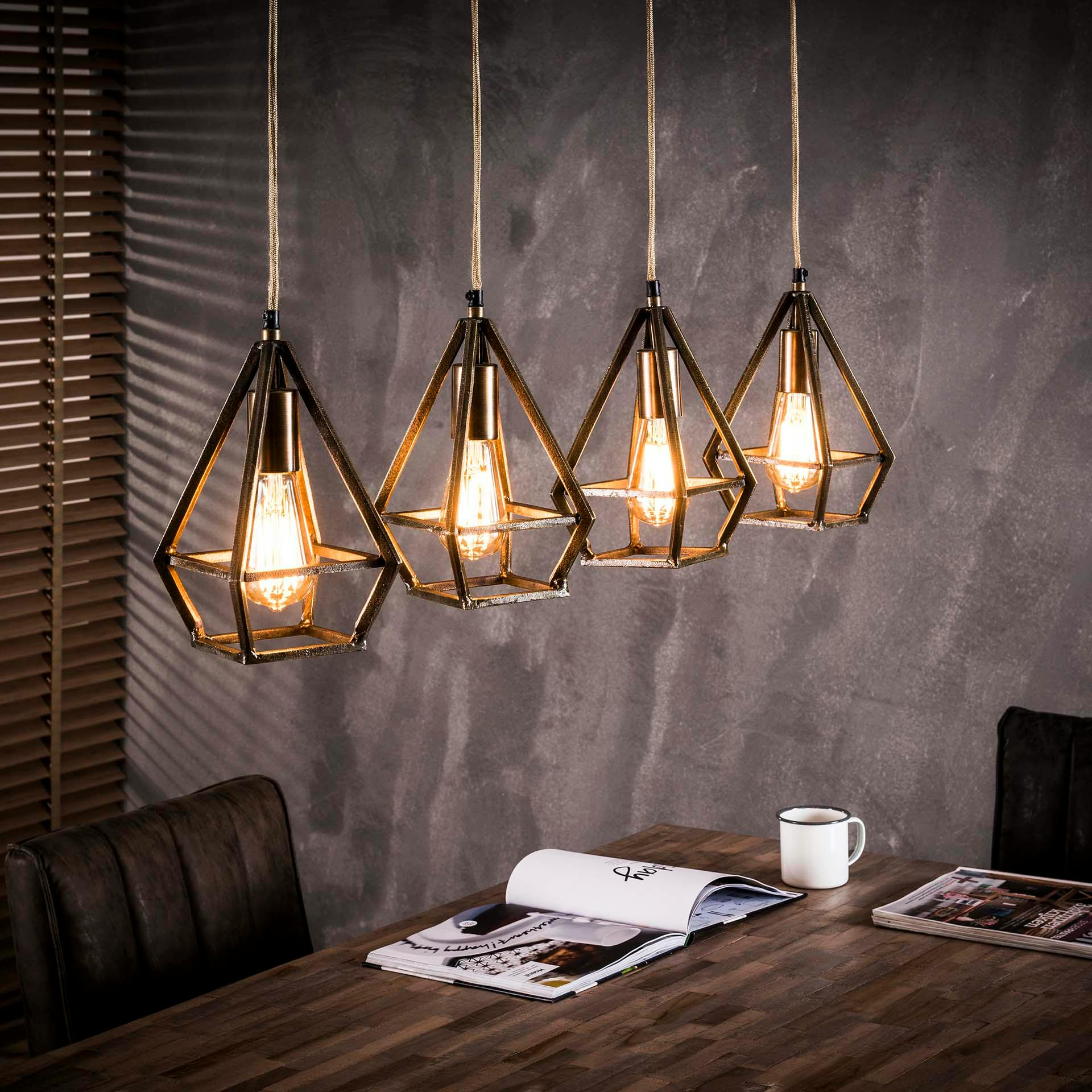 Suspension industrielle vintage 4 lampes pyramides TRIBECA