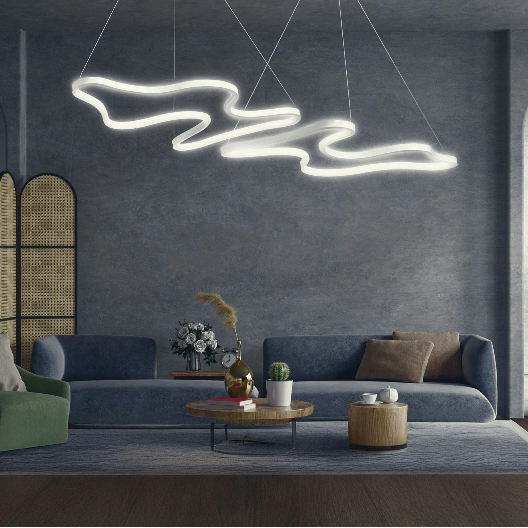Suspension LED blanche design, cadre blanc forme organique VIESTE