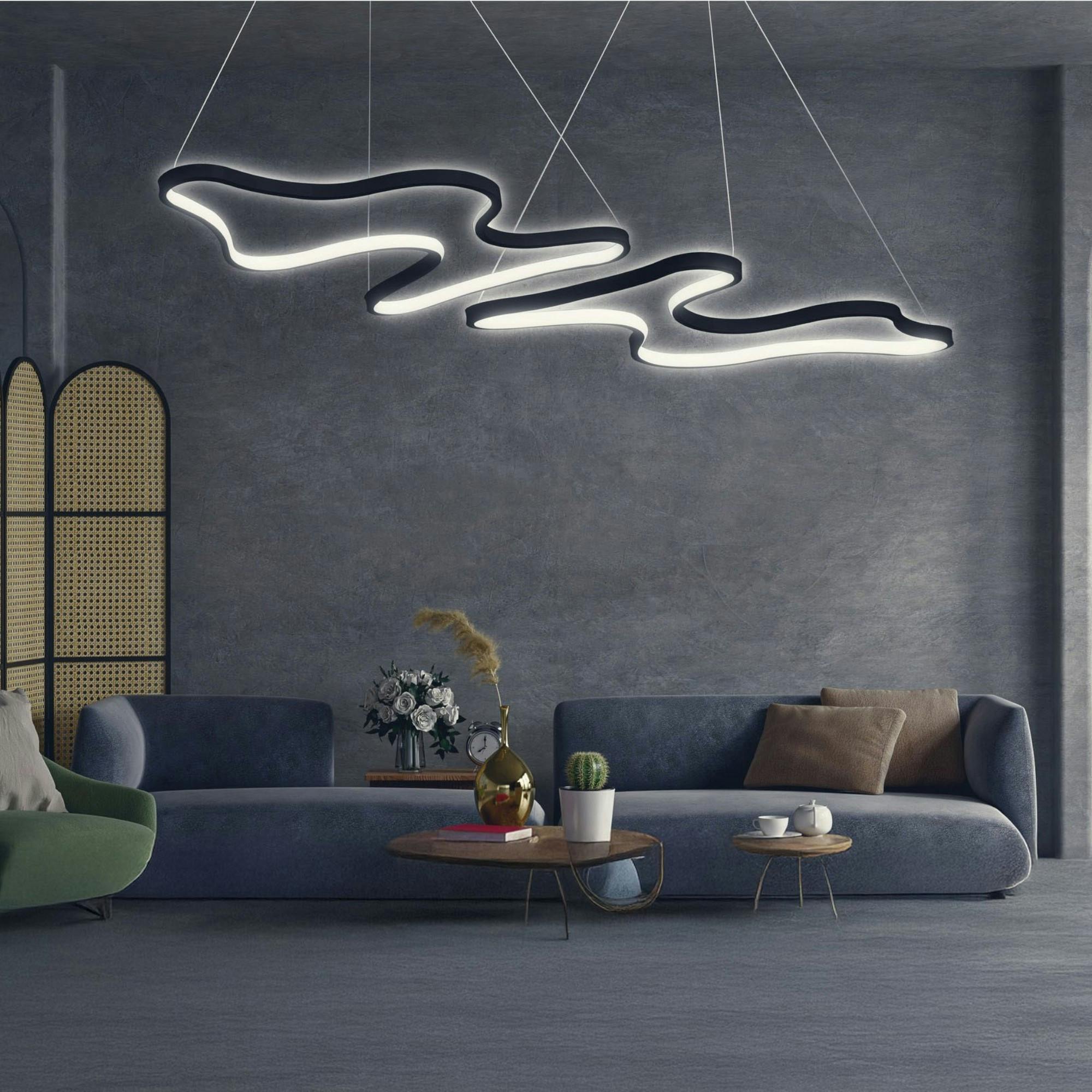 Suspension LED blanche design, cadre noir forme organique VIESTE