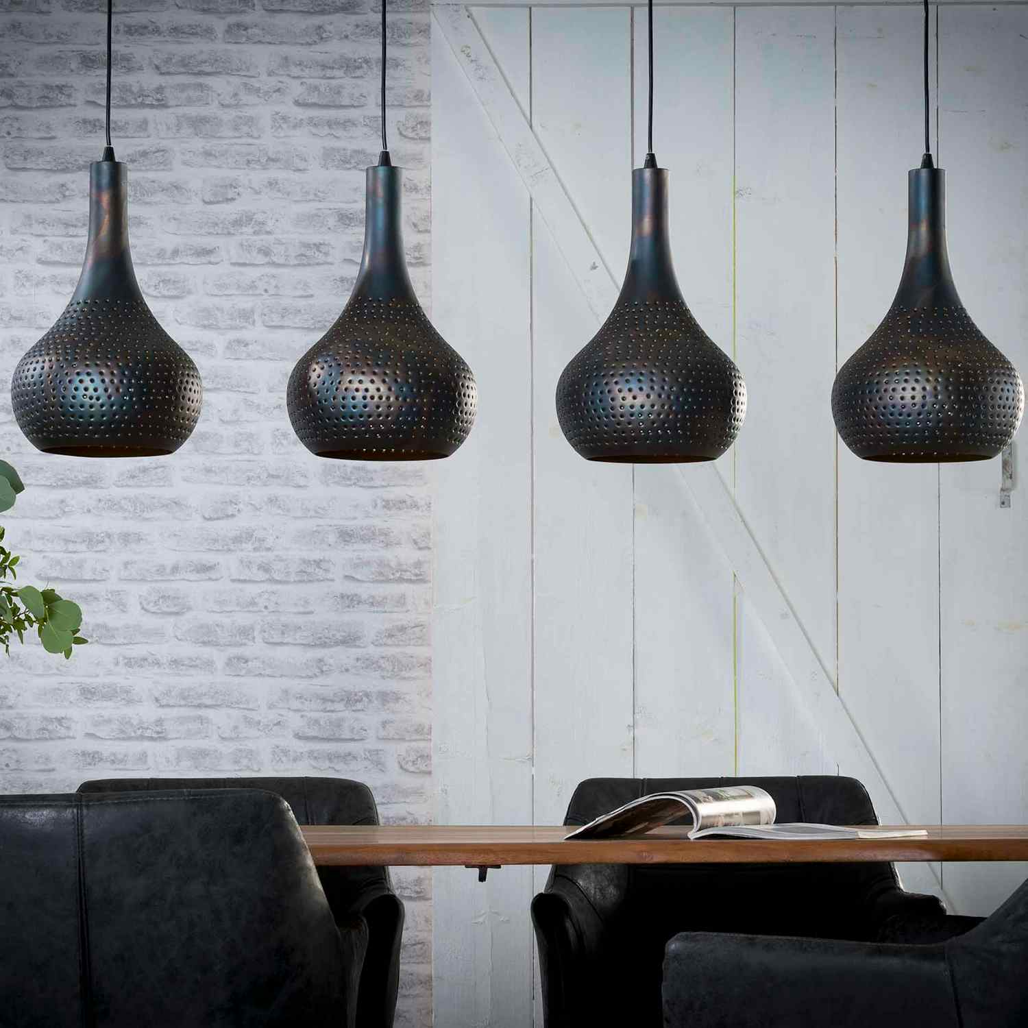 Suspension luminaire noir 4 lampes métal ajouré 130 cm JAVA ...