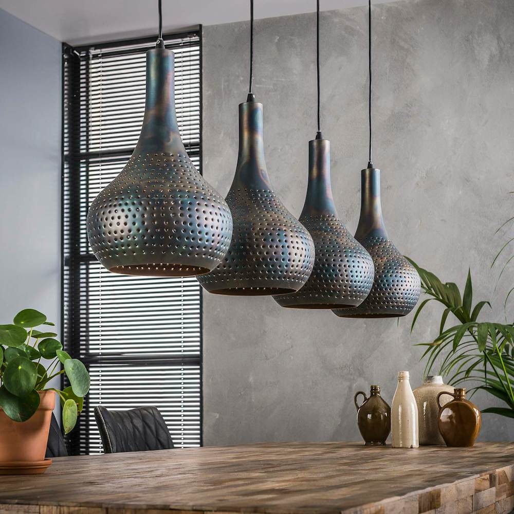 Suspension luminaire noir 4 lampes métal ajouré 130 cm JAVA ...