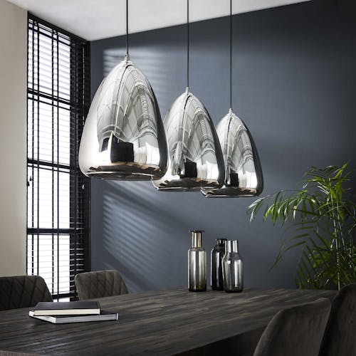 Suspension moderne 3 lampes verre chromé RALF
