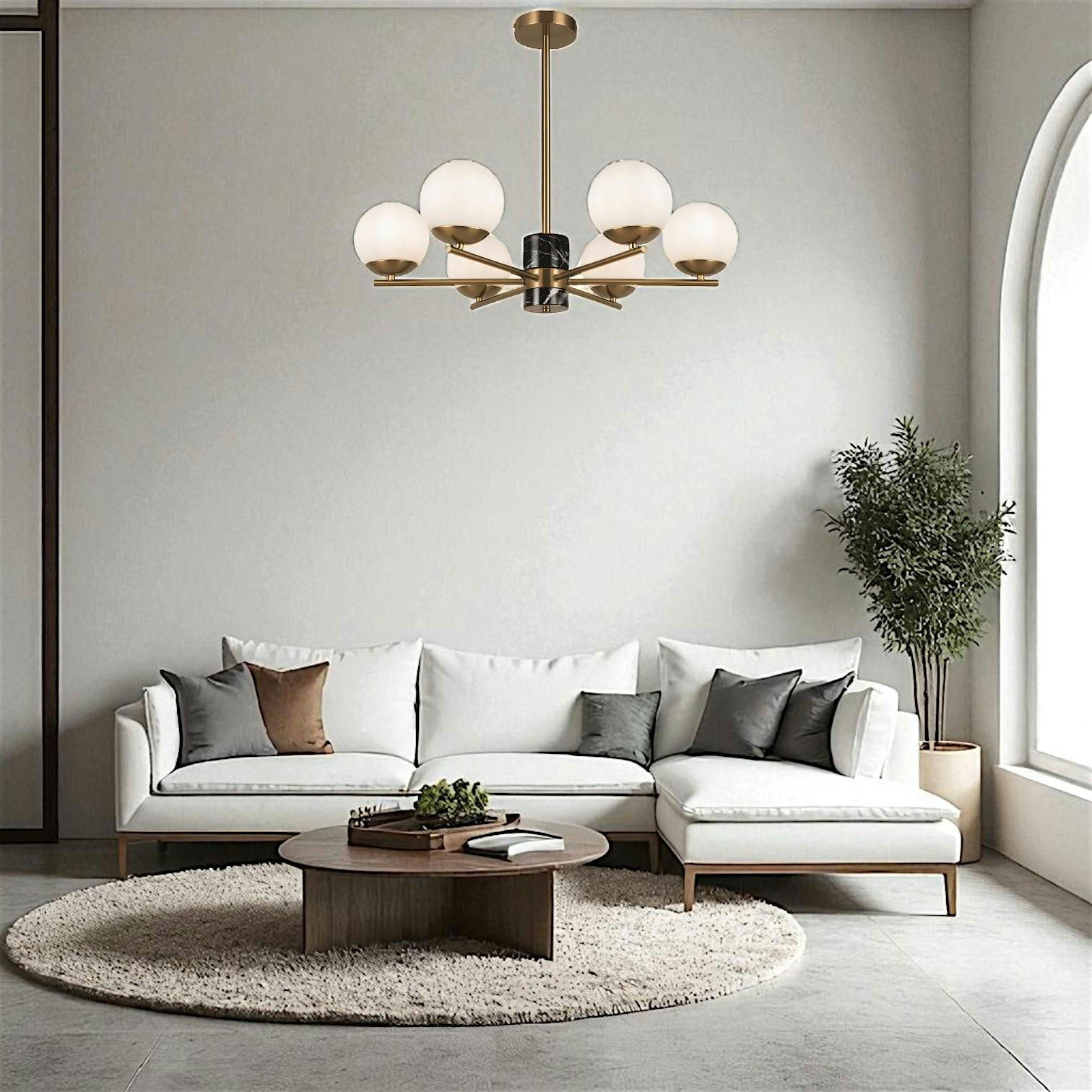 Suspension moderne – 6 globes & marbre noir DELTONA