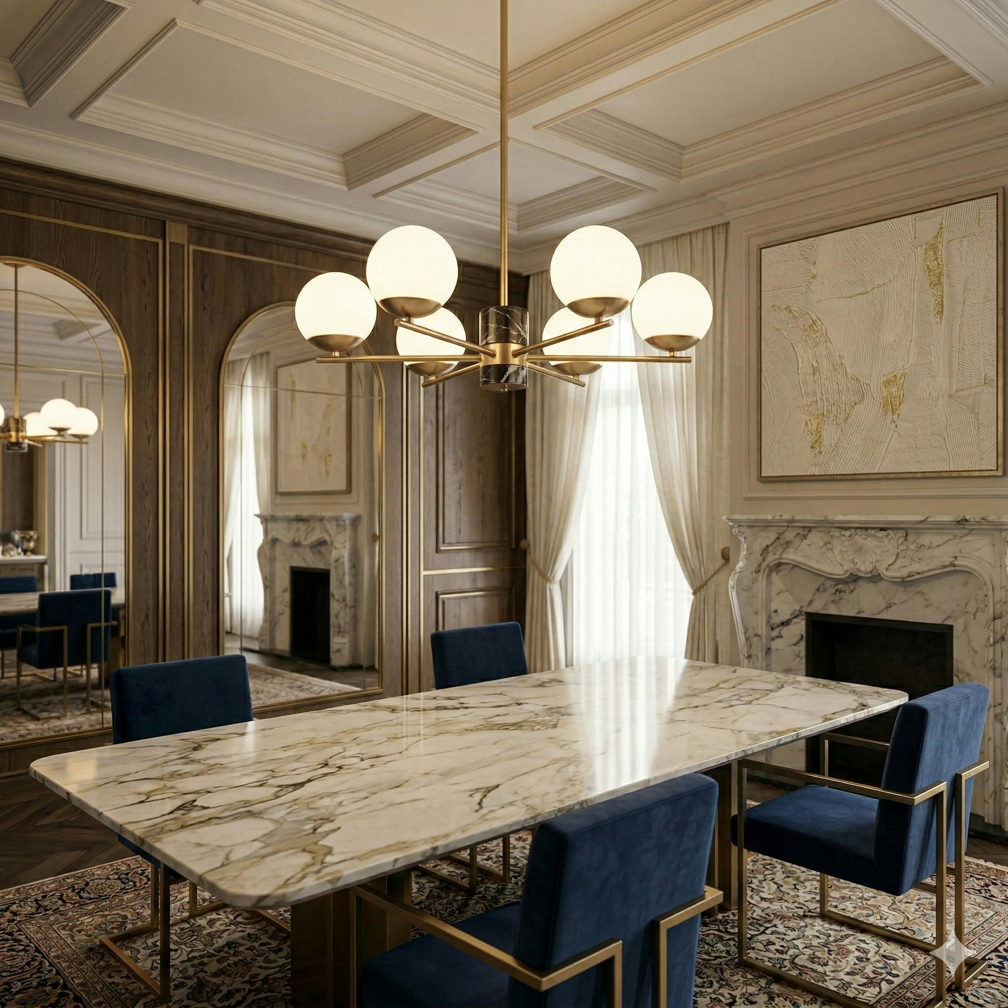 Suspension moderne – 6 globes & marbre noir DELTONA