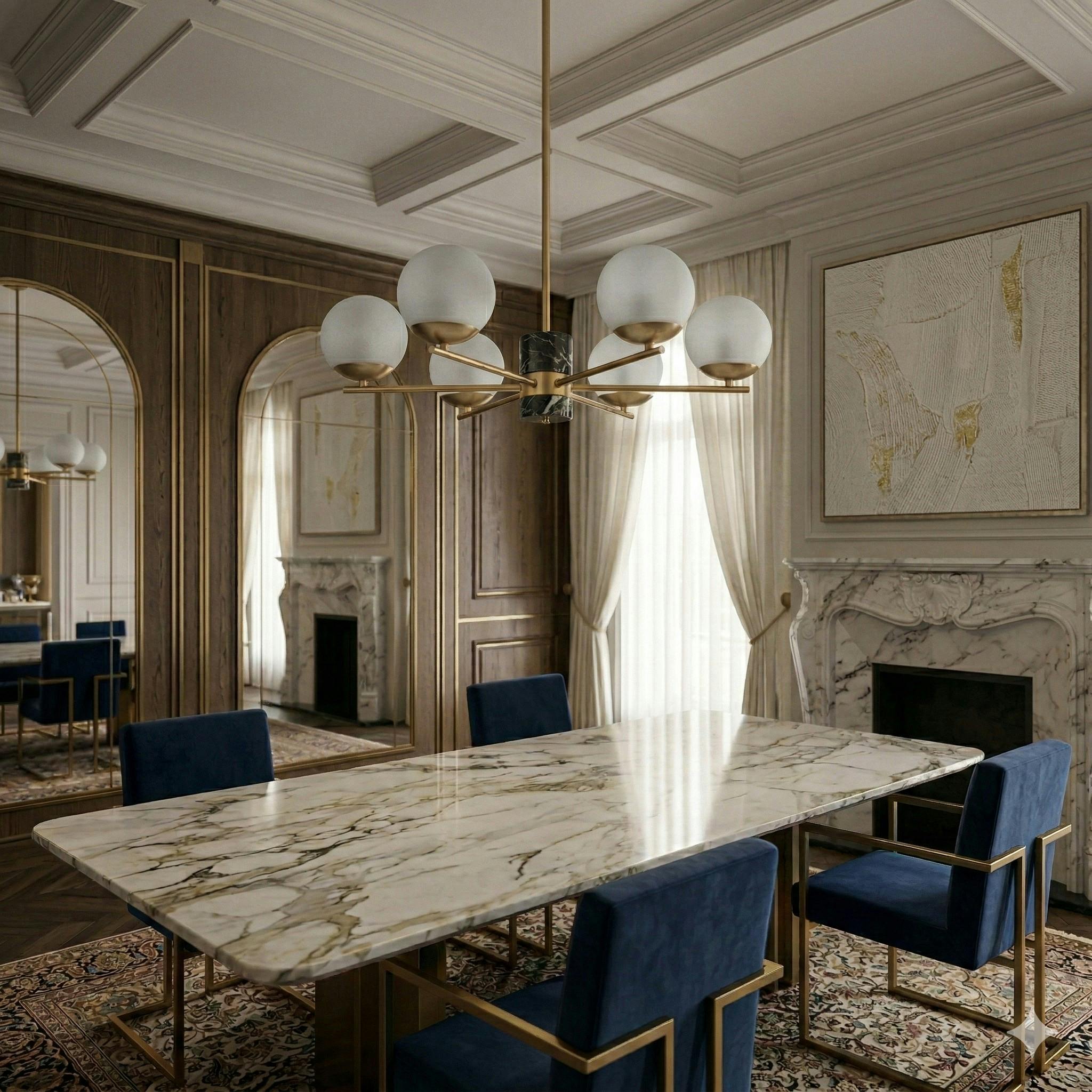 Suspension moderne – 6 globes & marbre noir DELTONA