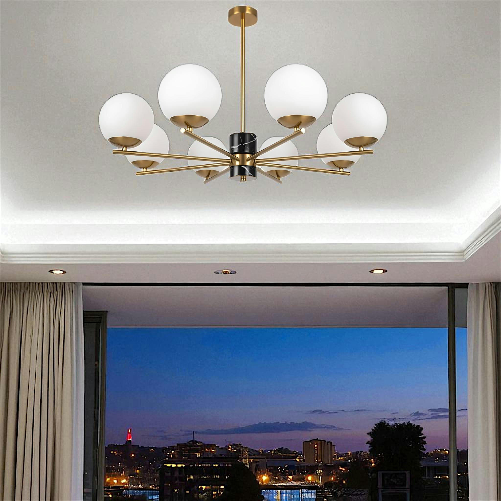 Suspension moderne – 8 globes & marbre noir DELTONA