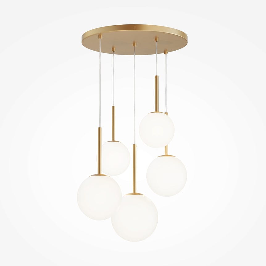 Suspension moderne blanc & or - 5 globes en grappe DELTONA