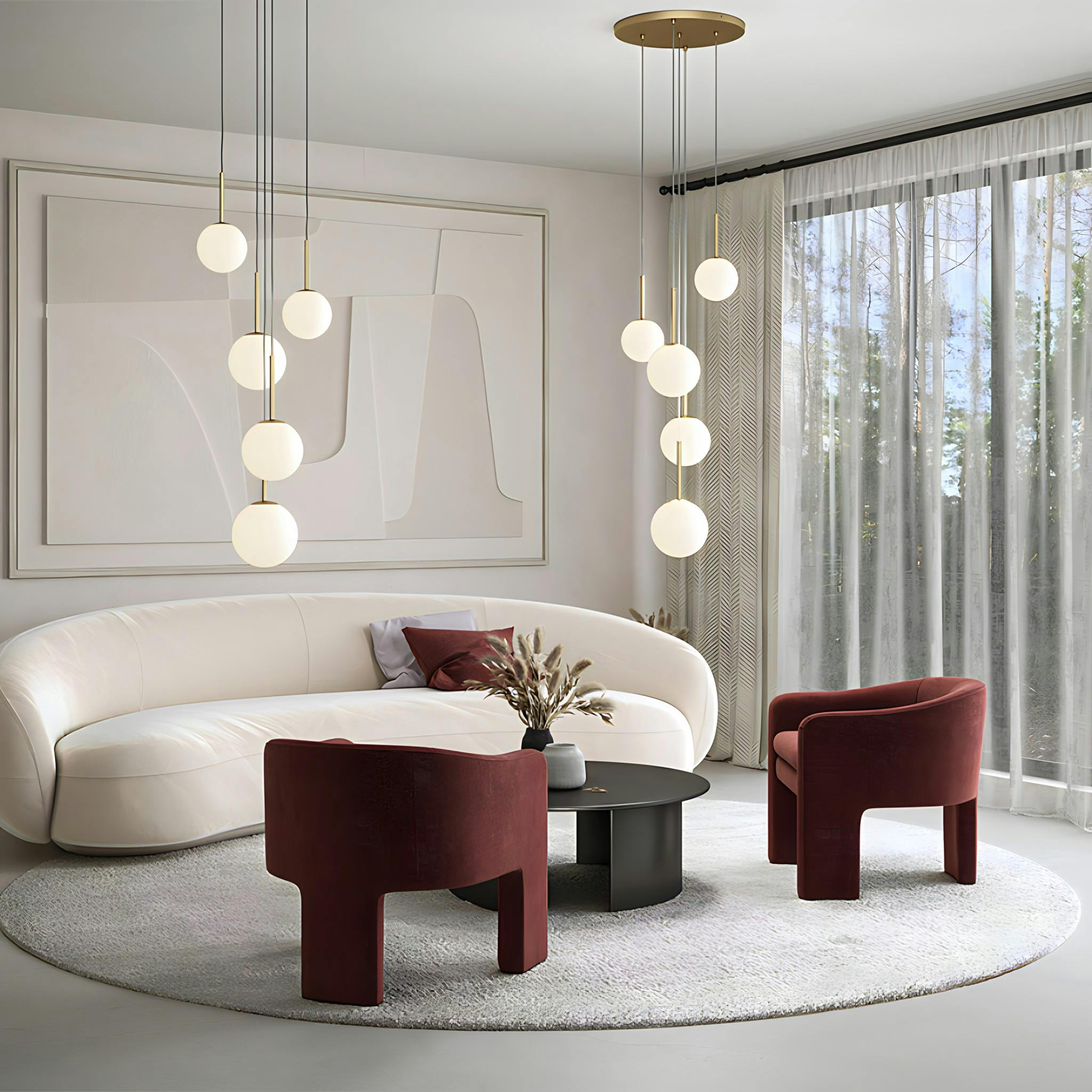 Suspension moderne blanche - 5 globes en grappe DELTONA