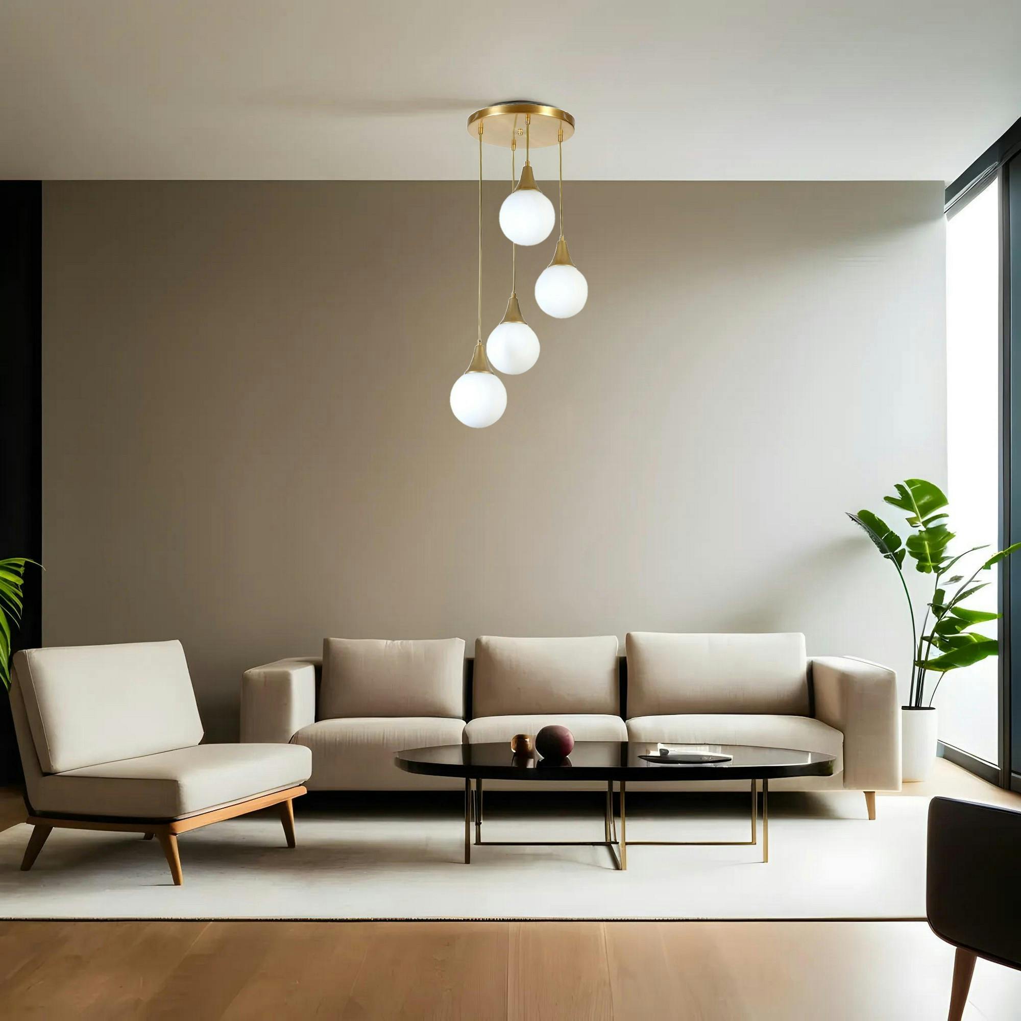 Suspension moderne dorée 4 globes verre dépoli SIERRE
