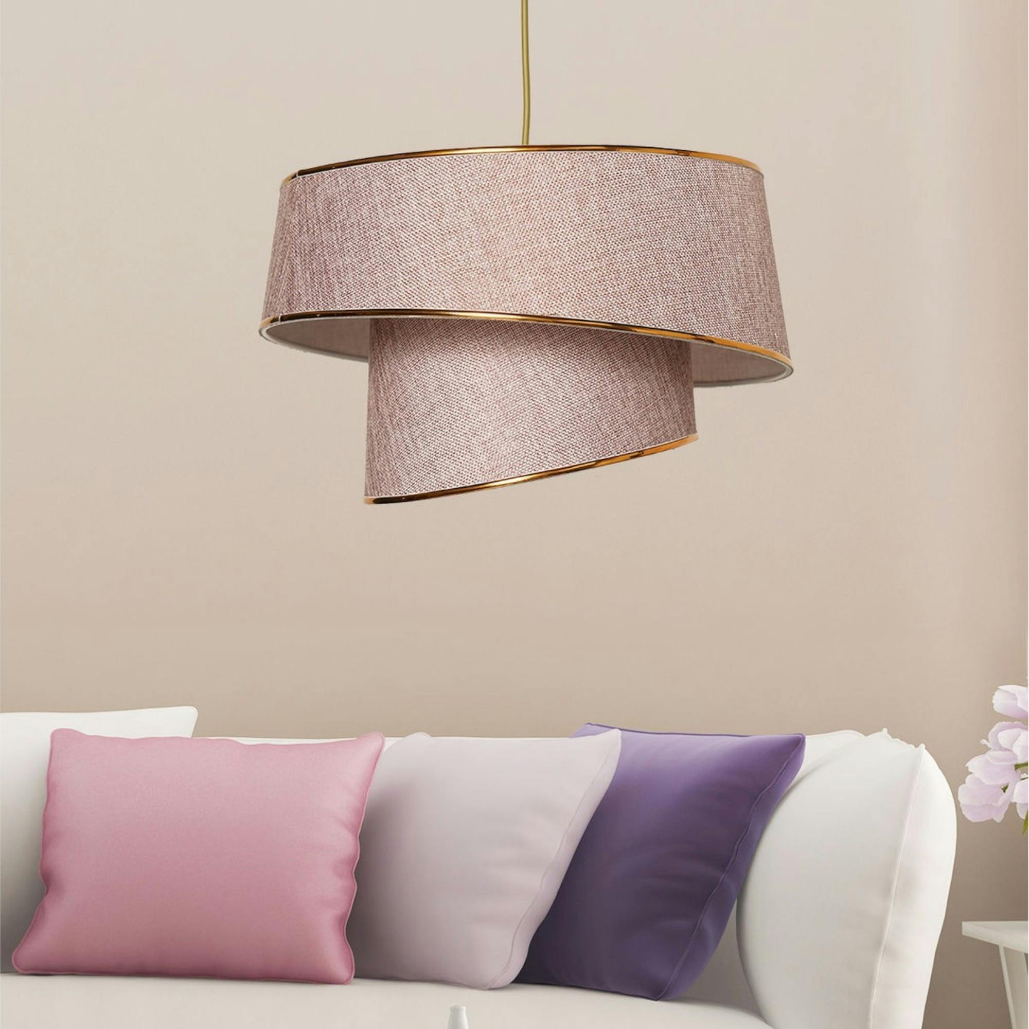 Suspension moderne en tissu - abat-jour liseré doré ZURICH