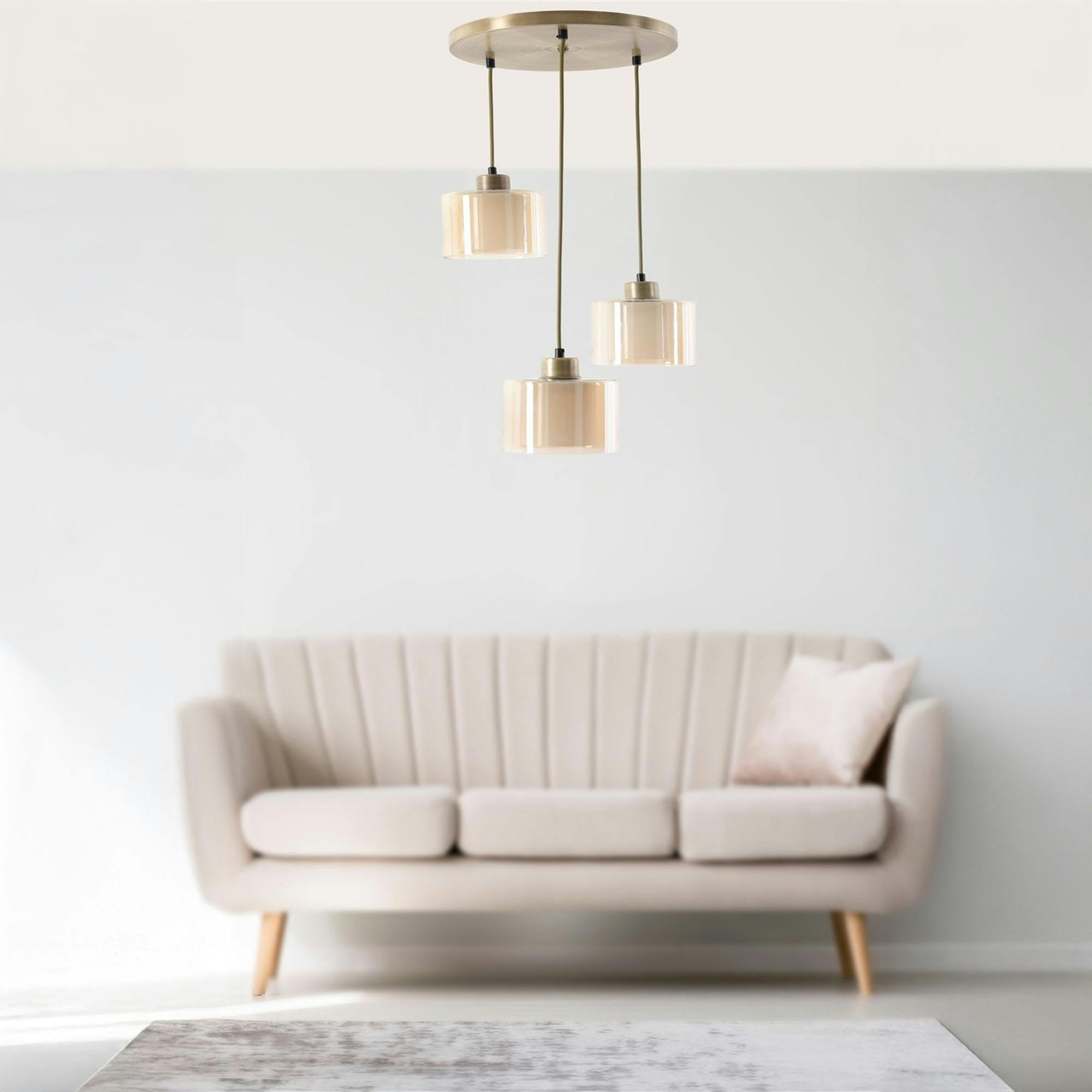 Suspension moderne en verre ivoire 3 abat-jour SIDE