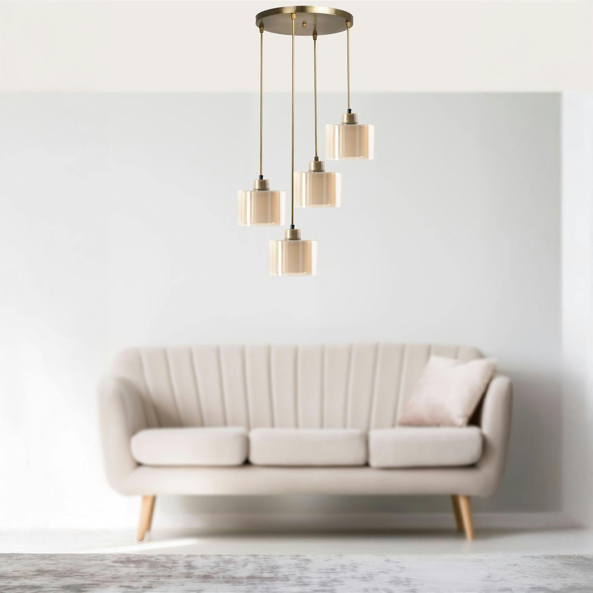 Suspension moderne en verre ivoire 4 abat-jour SIDE