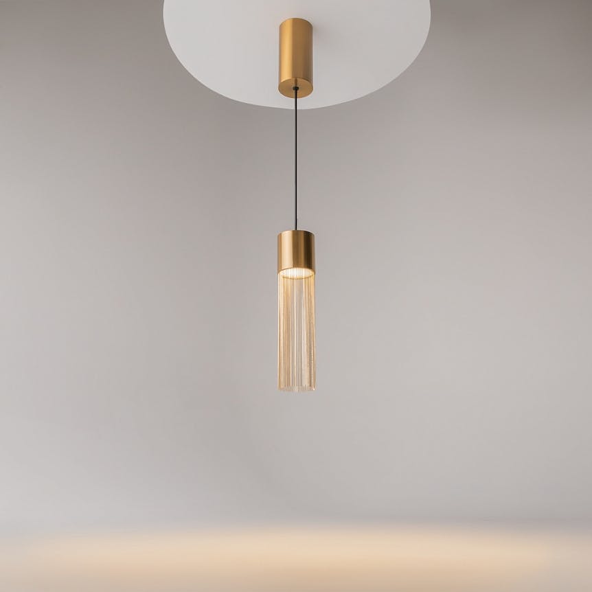 Suspension moderne LED – cylindre & franges dorées AMOS