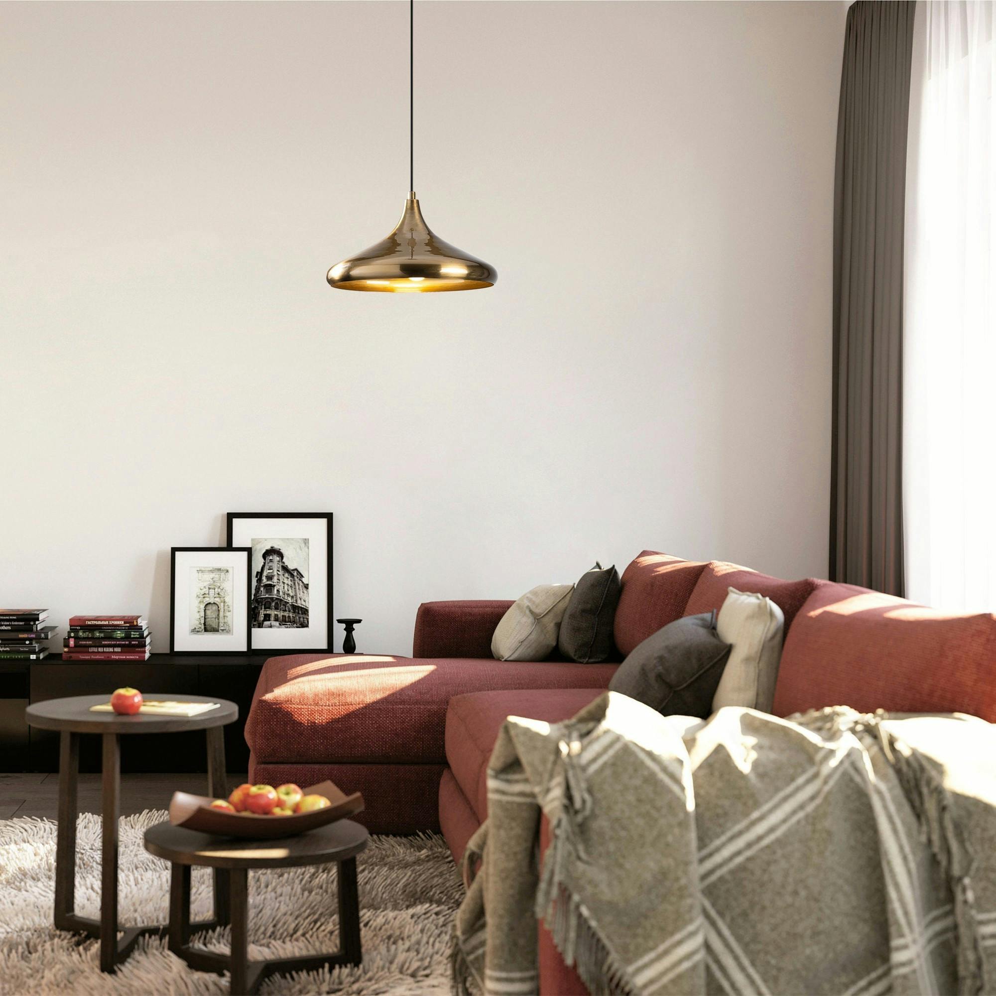 Suspension moderne métal doré brillant abat-jour évasé SILE