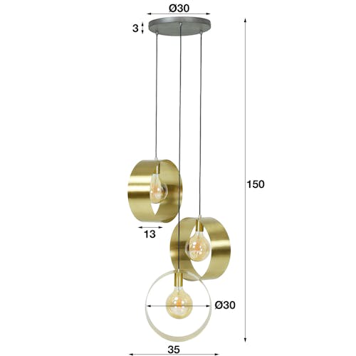 Suspension moderne multiple 3 rubans dorés CYCLADES