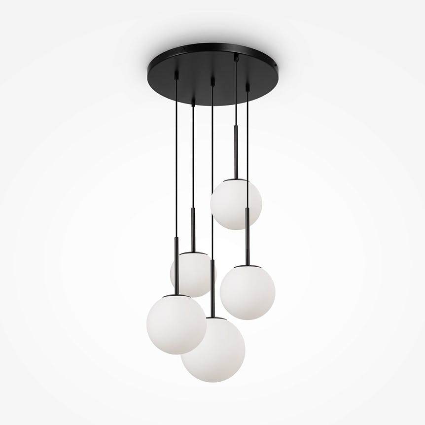 Suspension moderne noir & blanc – 5 globes en grappe DELTONA