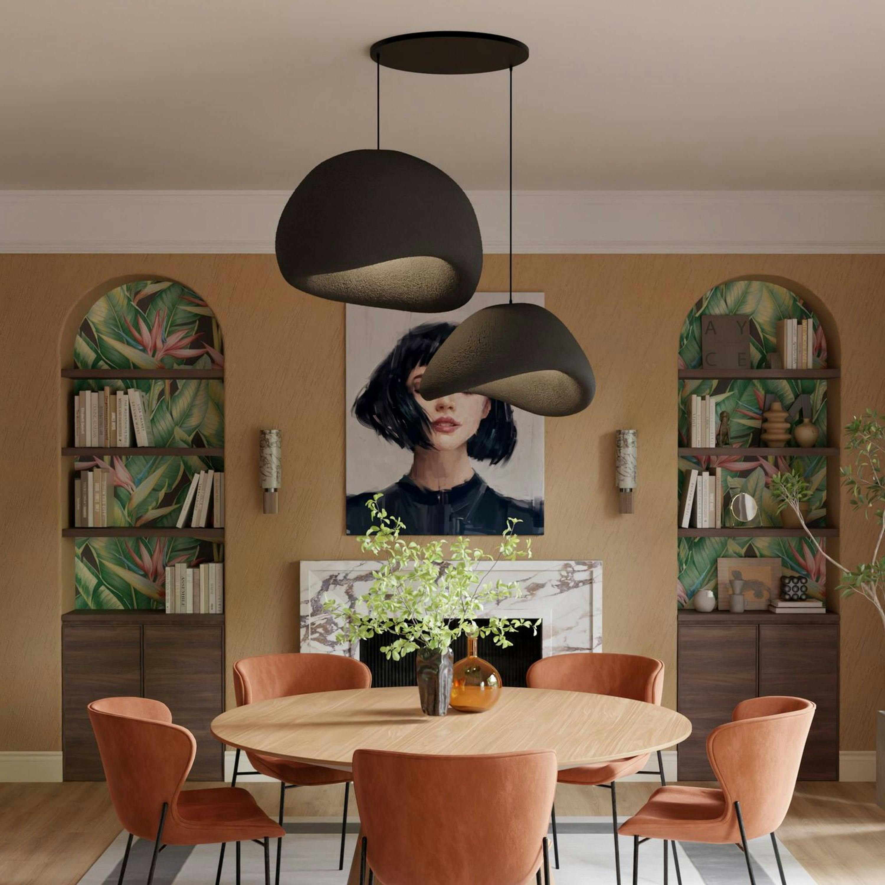 Suspension moderne noire 2 abat-jour design 80 cm NOXIS