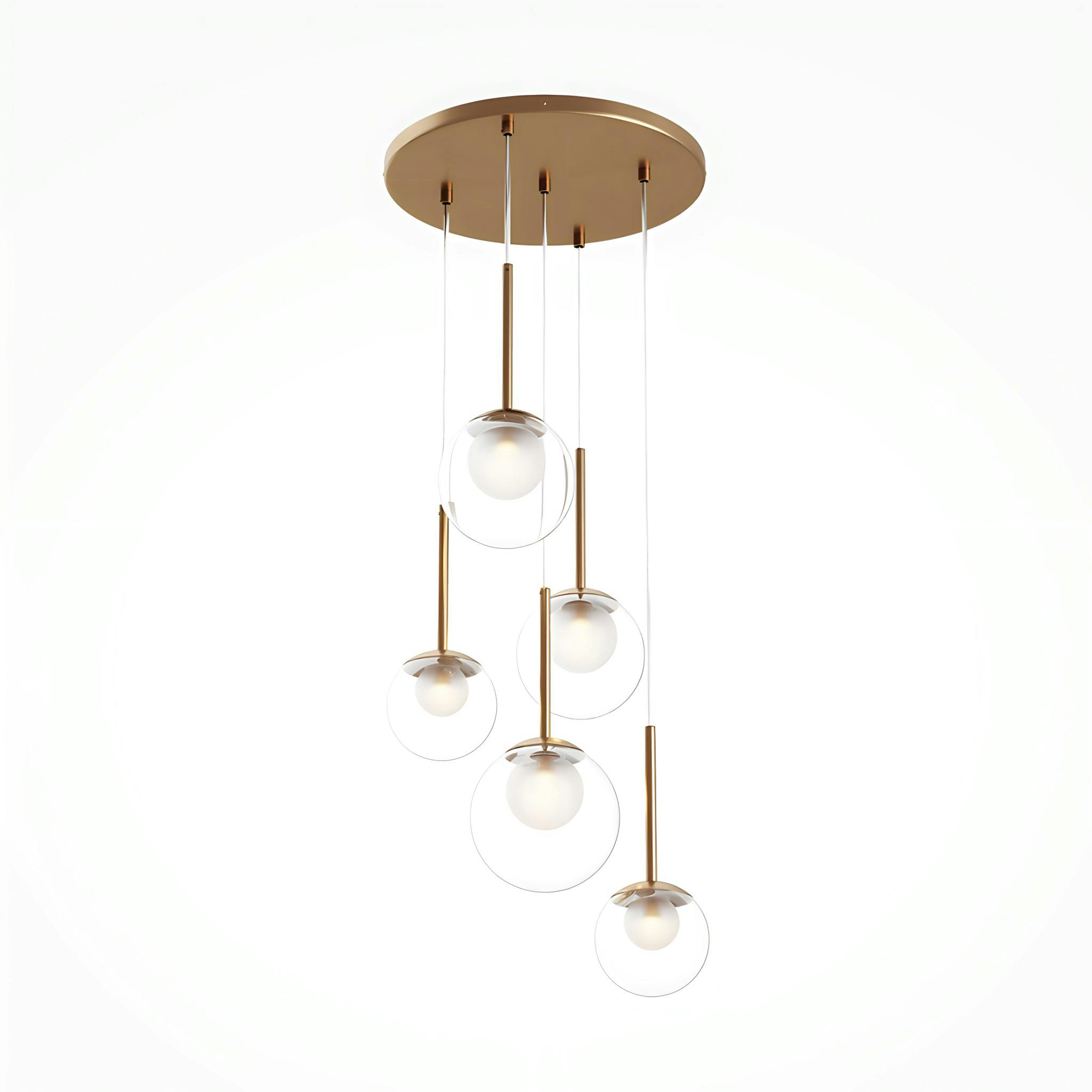 Suspension moderne verre & or - 5 globes en grappe DELTONA