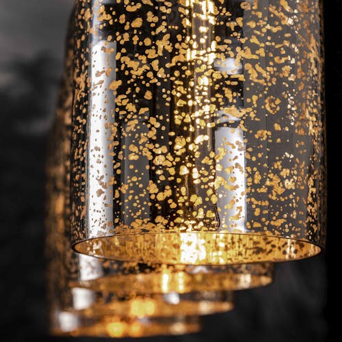 Suspension moderne verre soufflé argent or 4 lampes NIAGARA