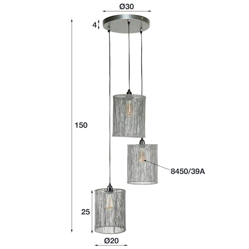 Suspension multiple 3 lampes en métal filaire RALF