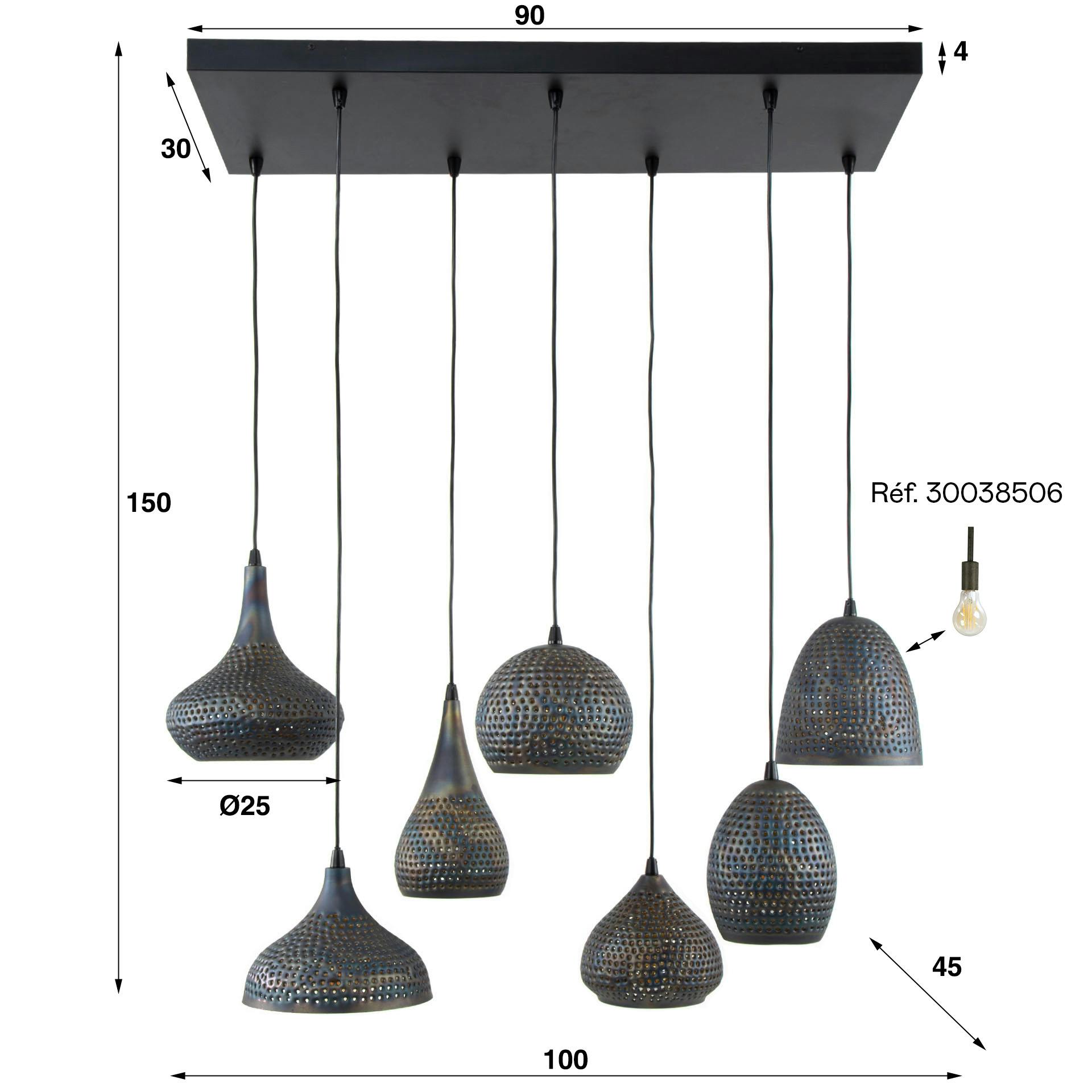Suspension multiple 7 lampes en métal brun sombre JAVA | Suspensions ...