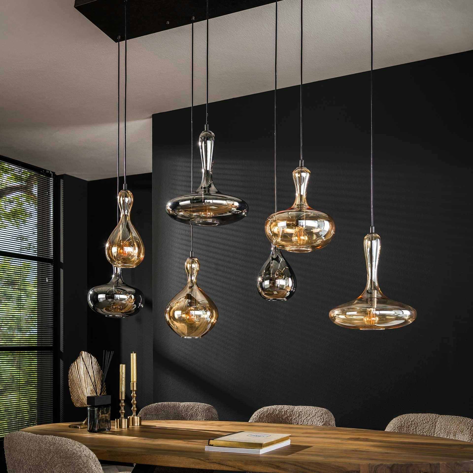 Suspension multiple en verre teinté 7 lampes NOVA