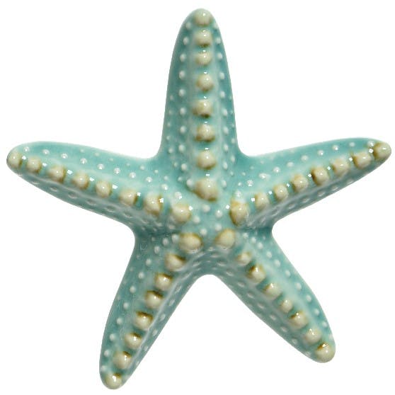 Suspension murale étoile de mer en porcelaine bleu clair 14cm