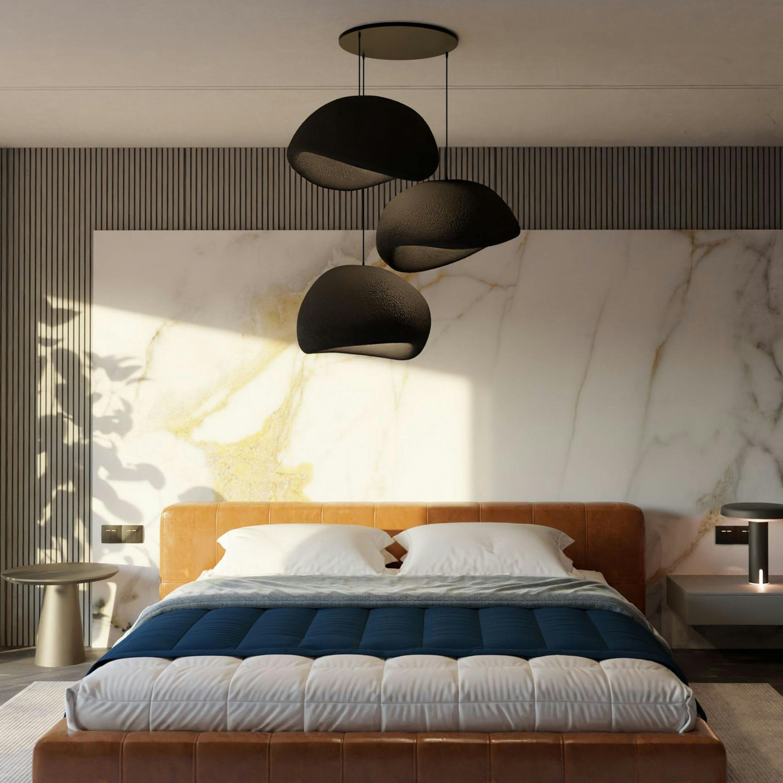 Suspension noire 3 lampes design organique 80 cm NOXIS