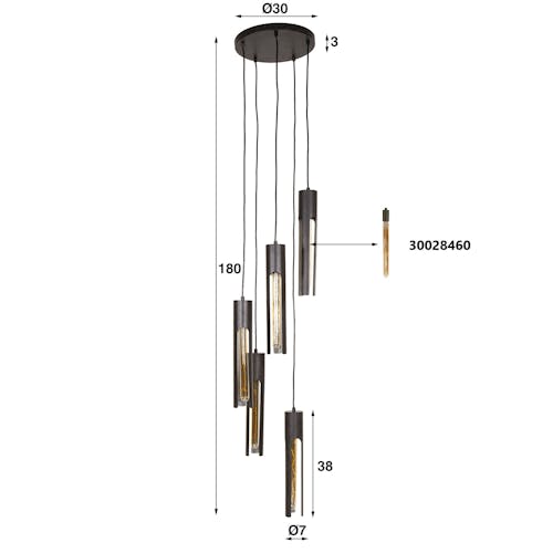 Suspension noire 5 abat-jour forme tube RALF