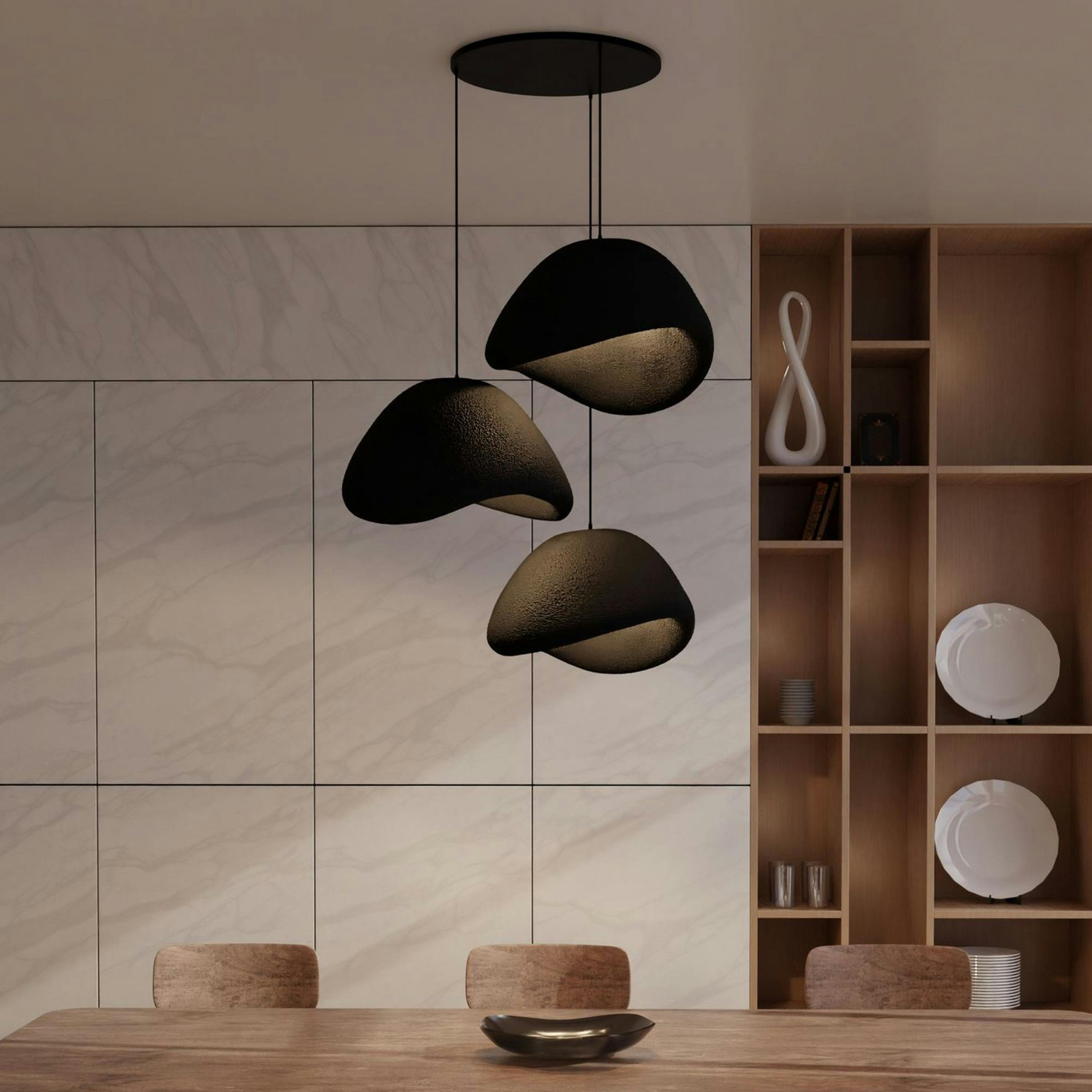 Suspension noire design 3 lampes wabi-sabi 90 cm NOXIS