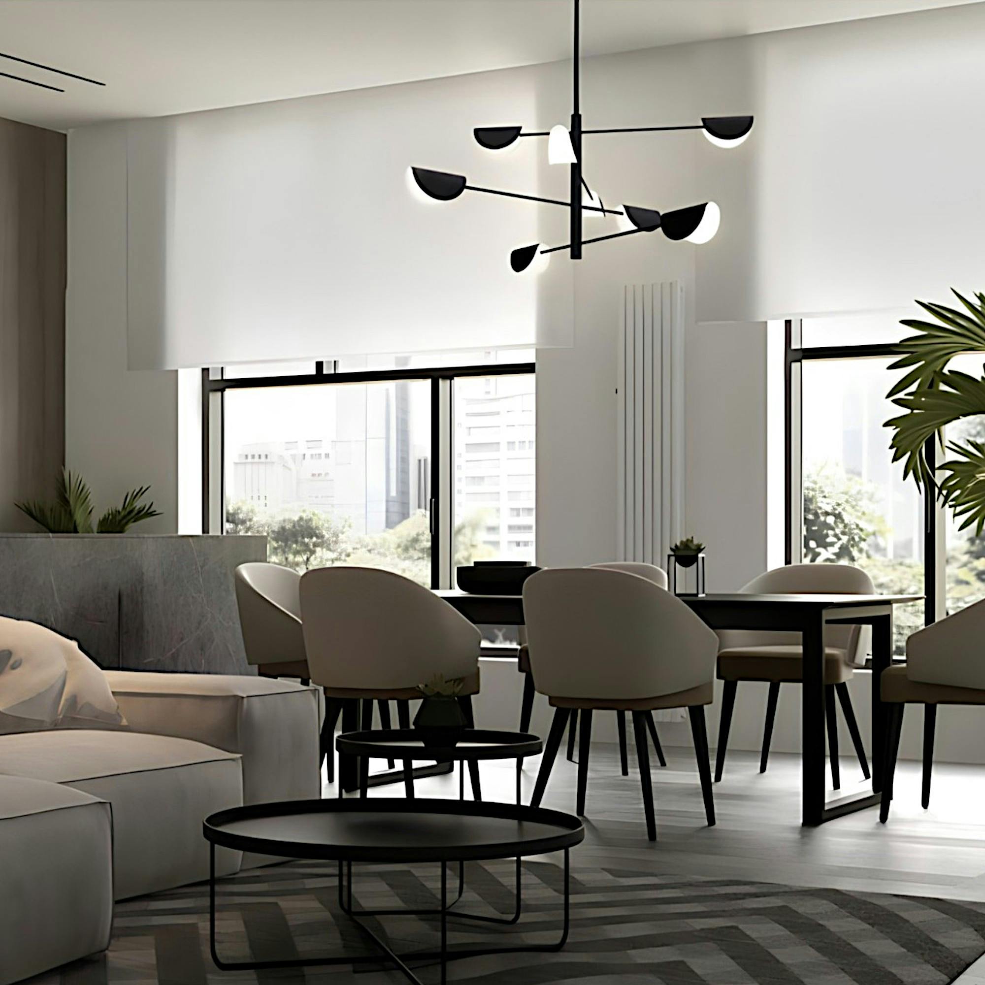 Suspension noire design – abat-jour pliés, 8 lampes LENORE