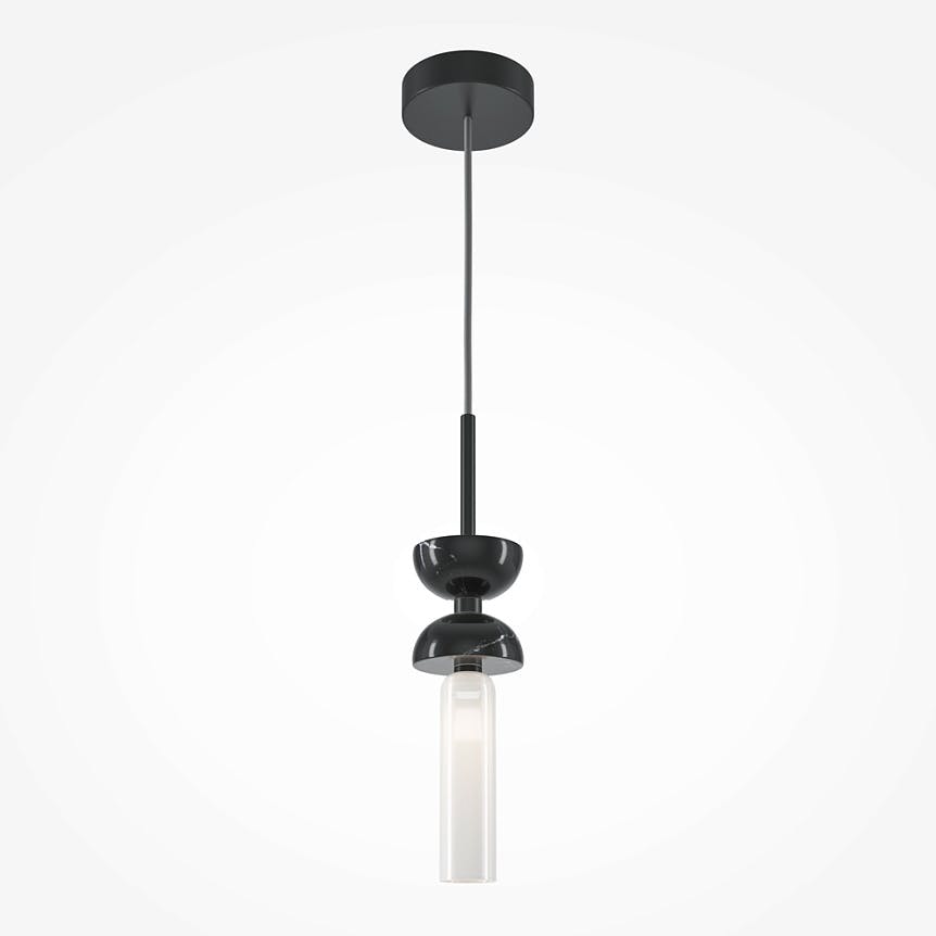 Suspension noire design – sablier marbre noir & verre blanc ENID