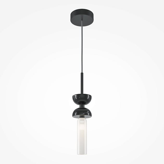 Suspension Noire Design – sablier Marbre Noir et Verre Blanc Enid - Lustre - Suspension