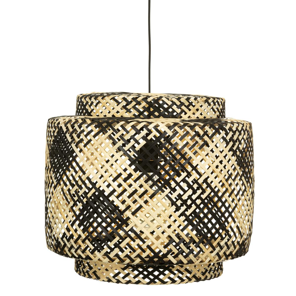 Suspension noire et beige en bambou tressé