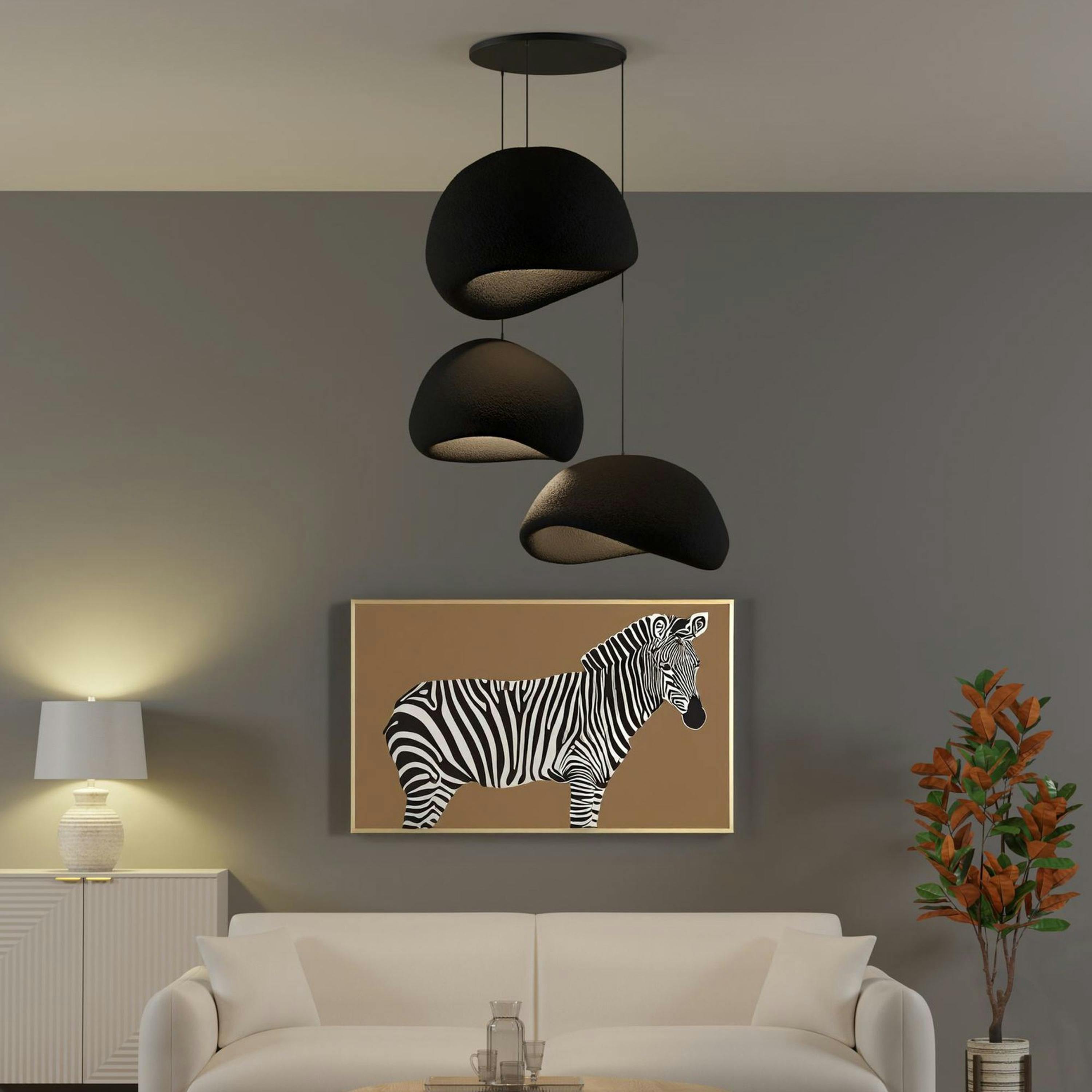 Suspension noire moderne 3 abat-jour organiques 85 cm NOXIS