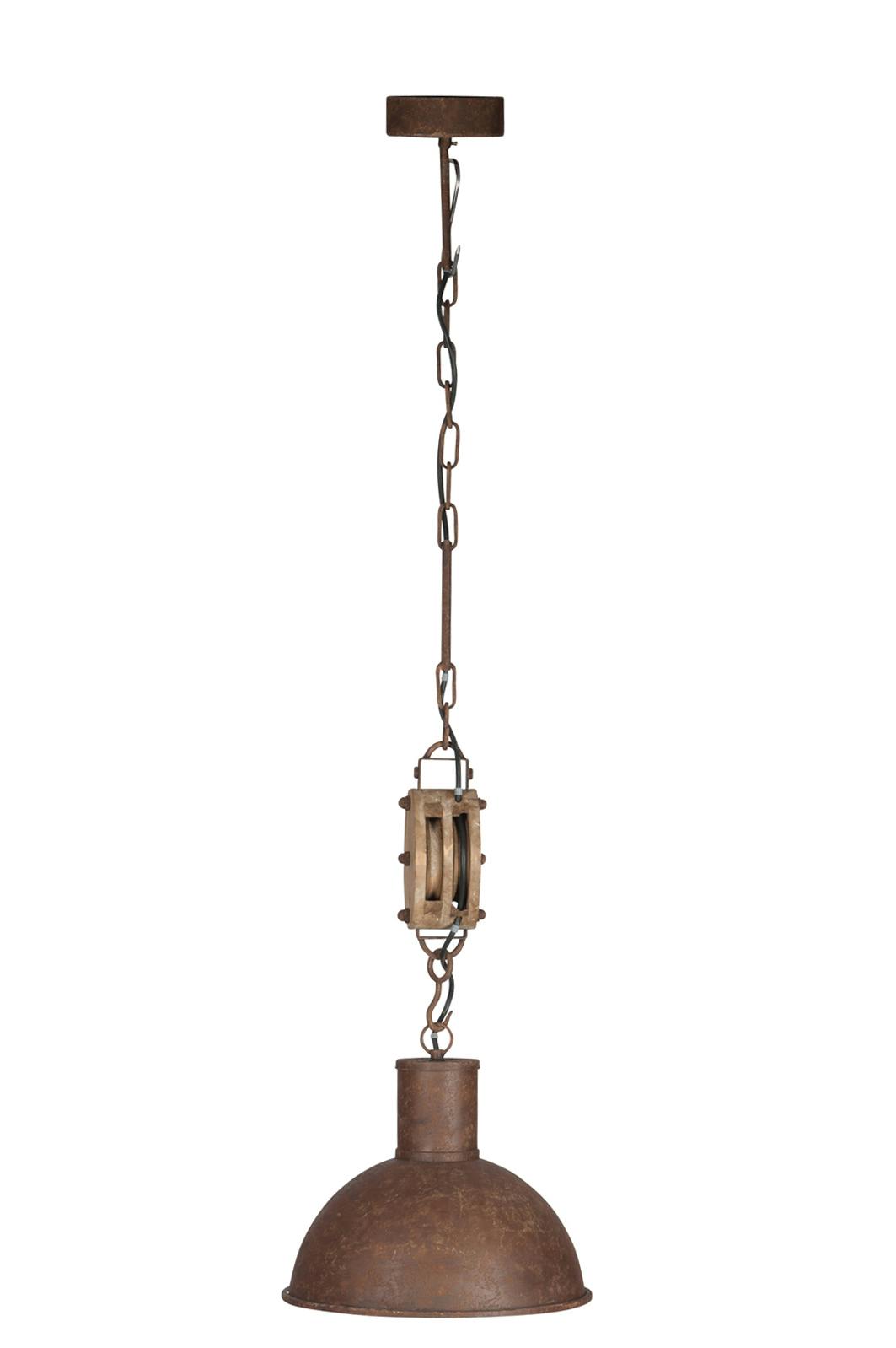 Suspension "poulie", métal marron effet rouillé - D32 H130cm