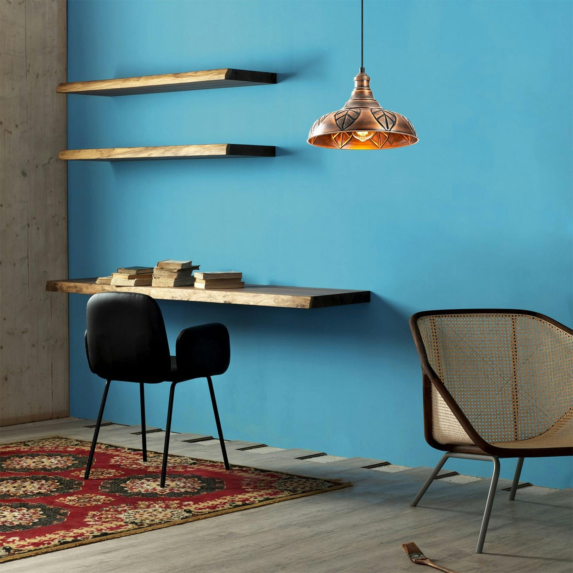 Suspension rustique en métal cuivré décor feuille SILE