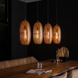Suspension salle à manger 4 lampes cuivrées forme ellipse RALF