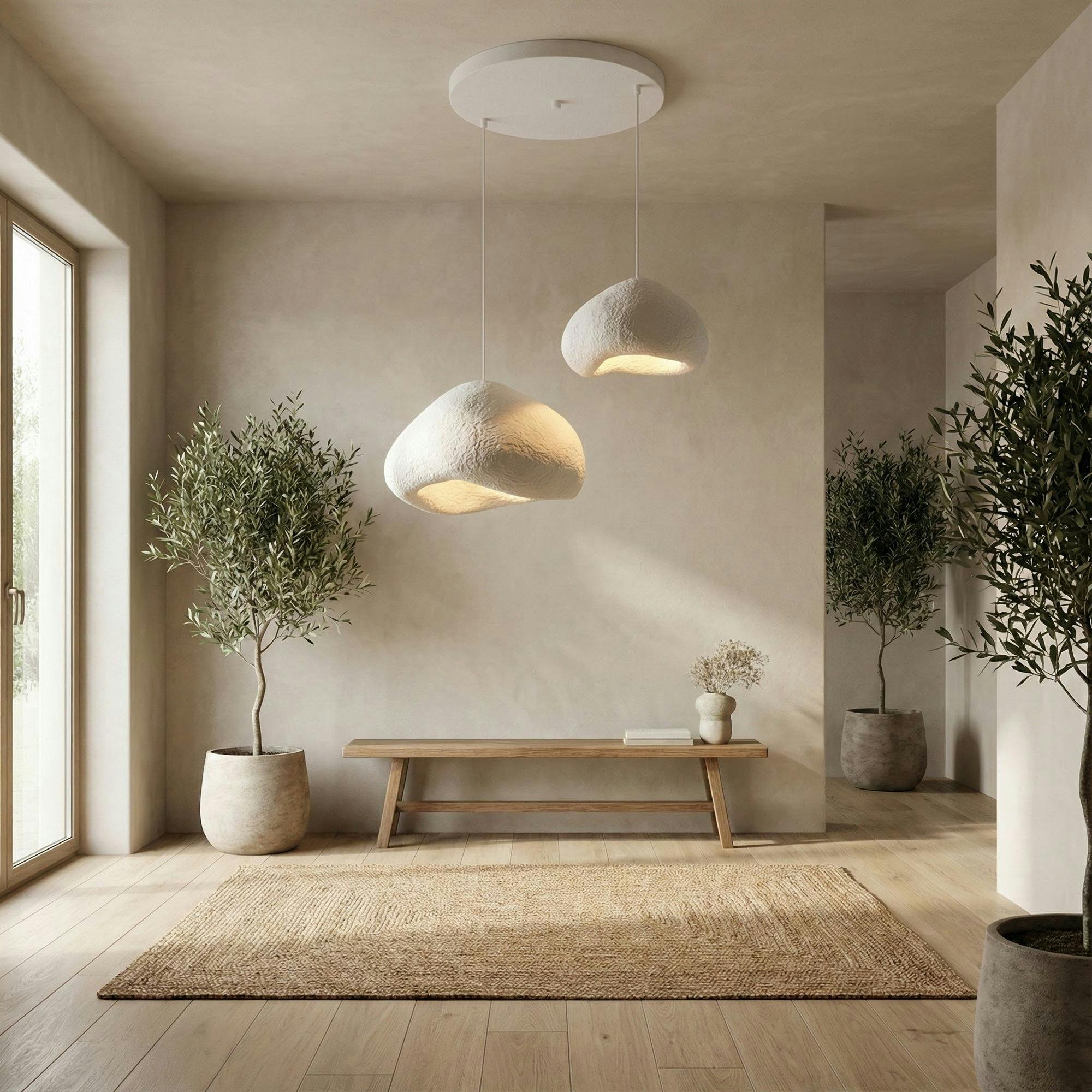 Suspension salle à manger design 2 abat-jour blancs 89 cm NOXIS