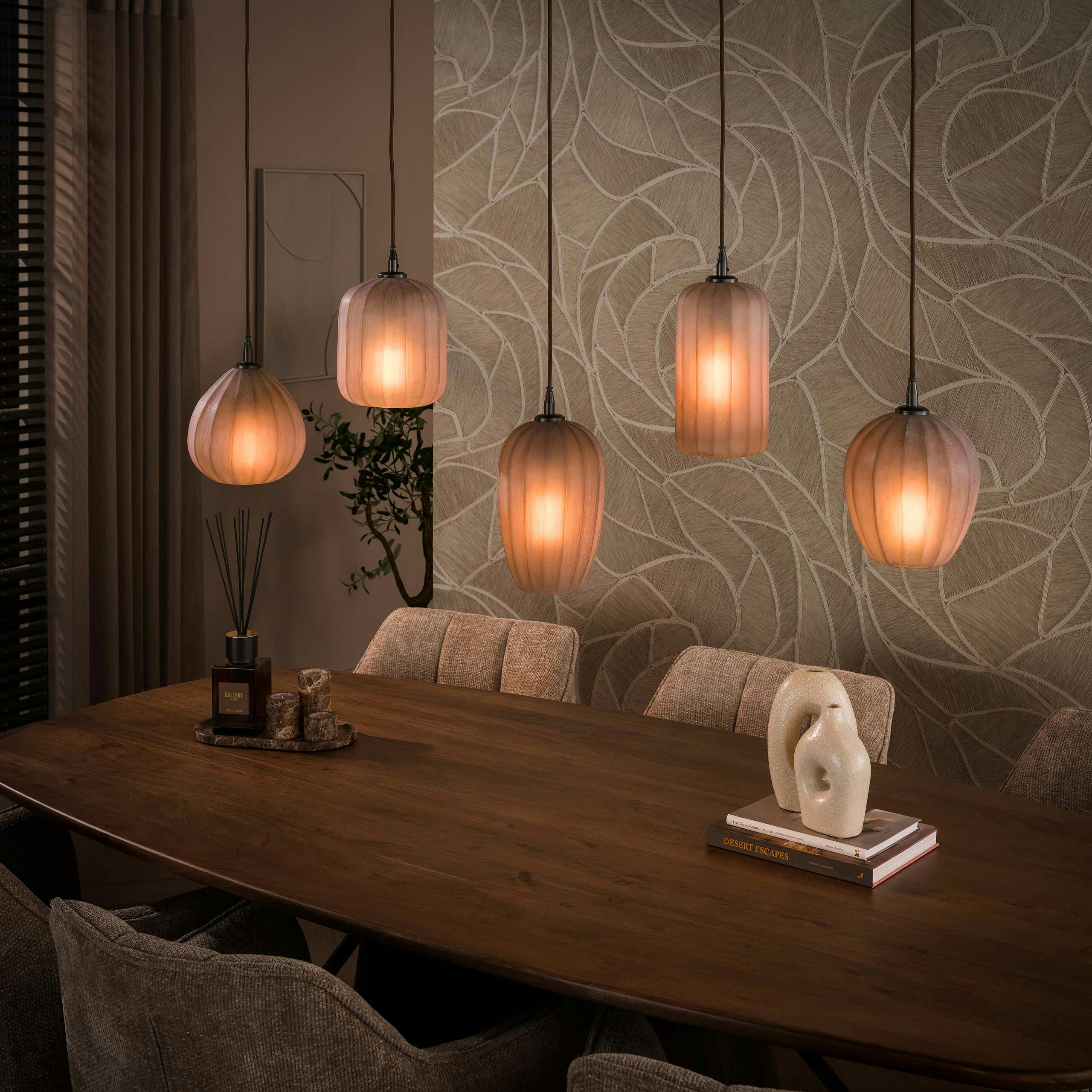 Suspension salle à manger verre brun dépoli 5 lampes NOVA