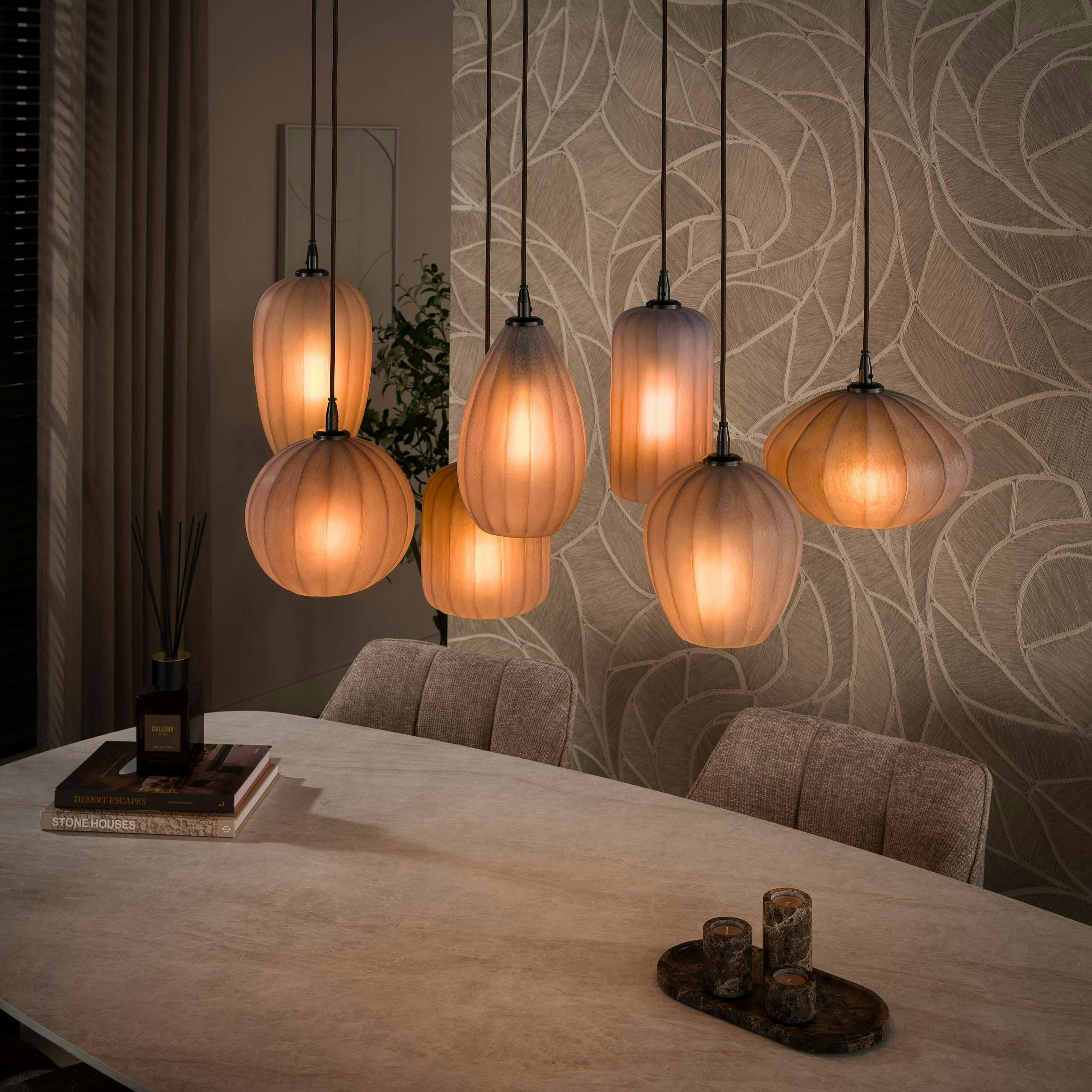 Suspension salle à manger verre brun dépoli 7 lampes NOVA
