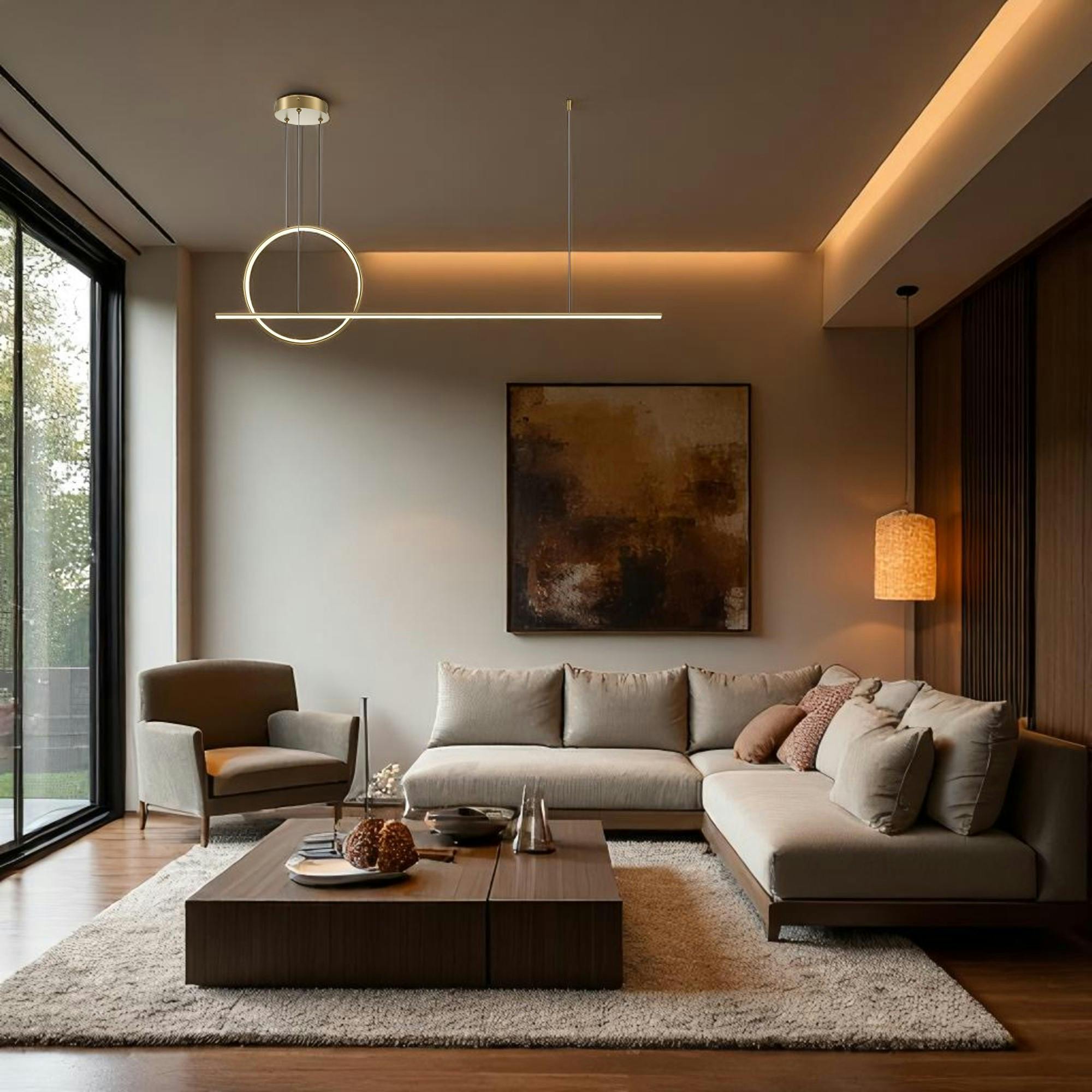 Suspension salon – anneau et barre horizontale dorée SALEM