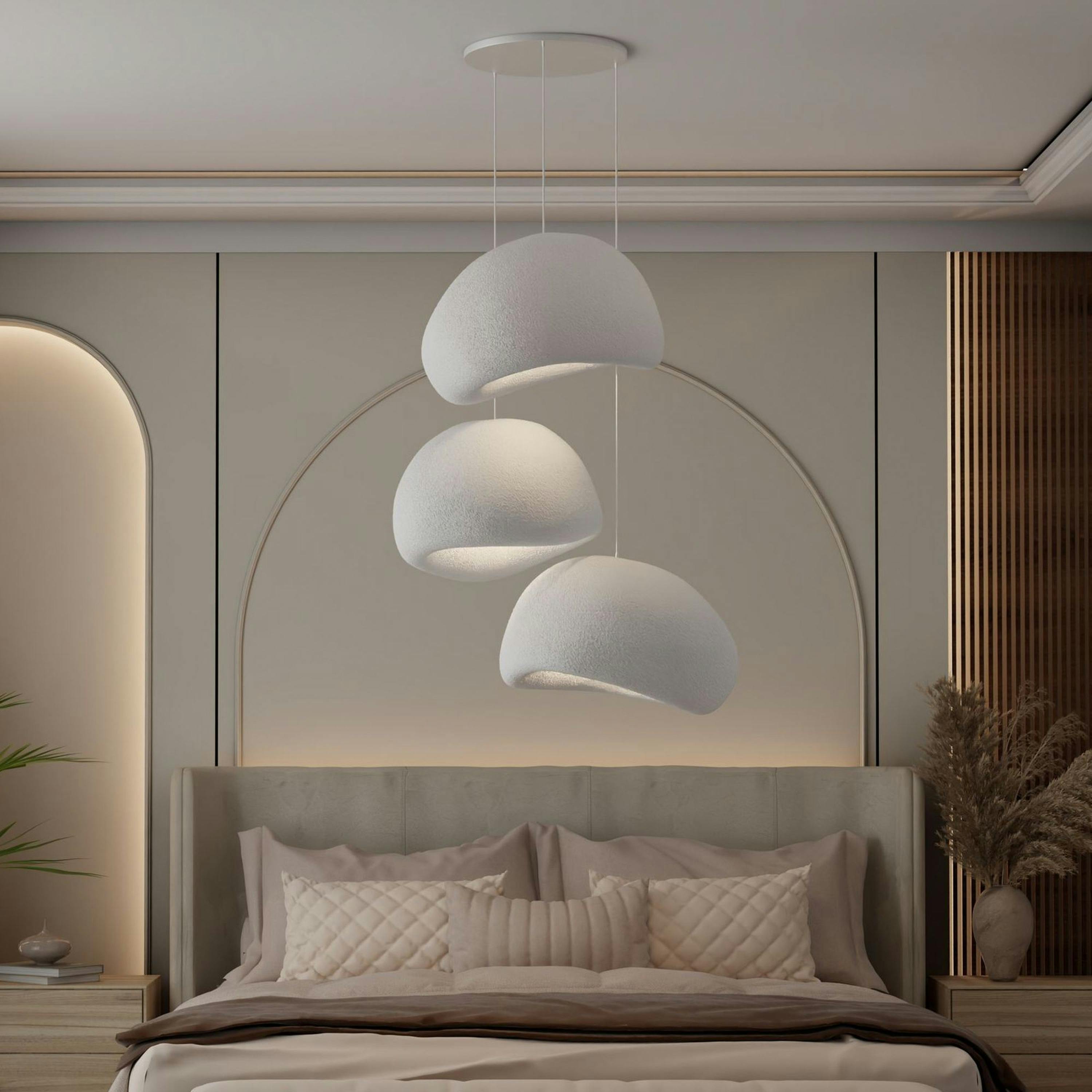 Suspension salon design blanche 3 abat-jour 80 cm NOXIS
