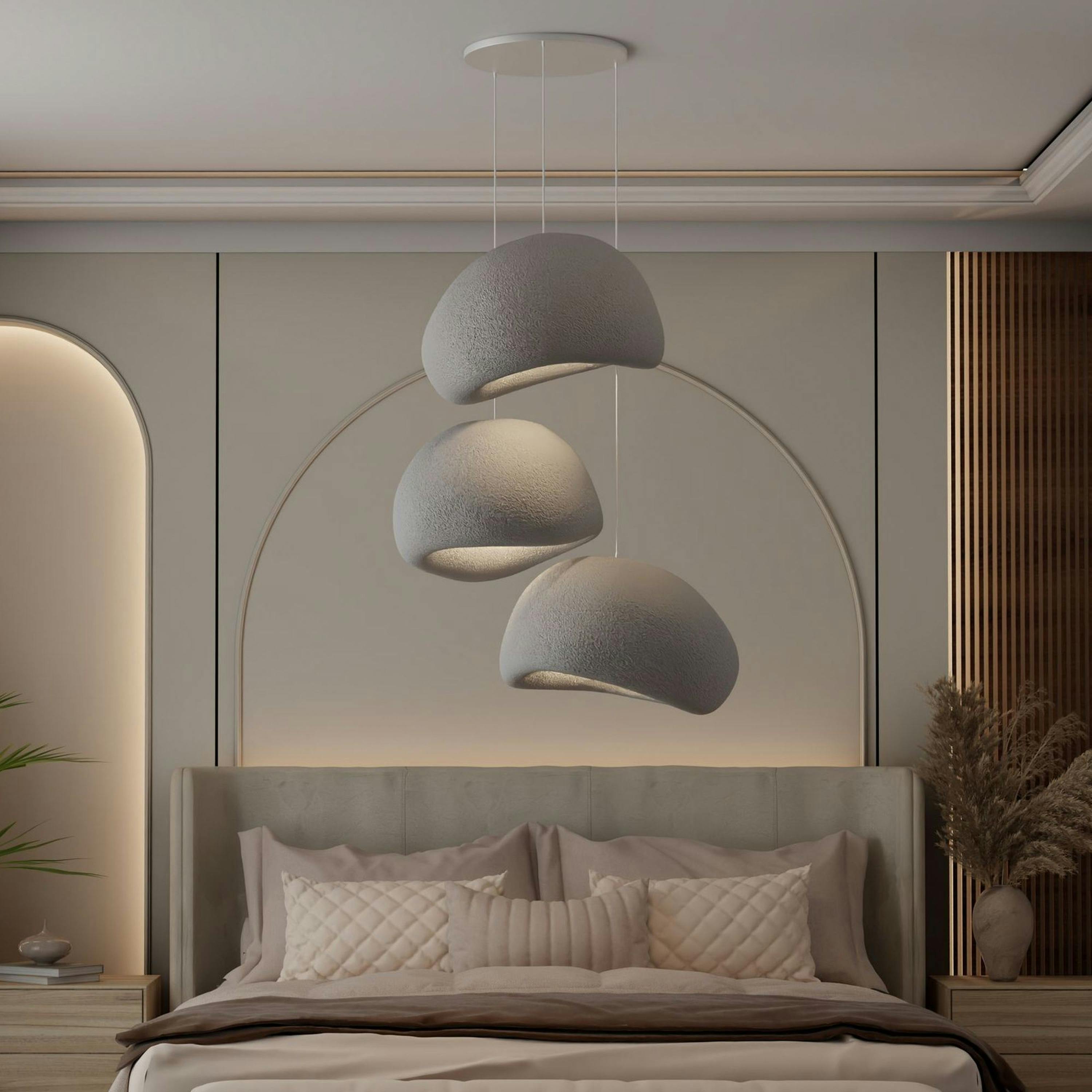 Suspension salon design grise 3 abat-jour 80 cm NOXIS