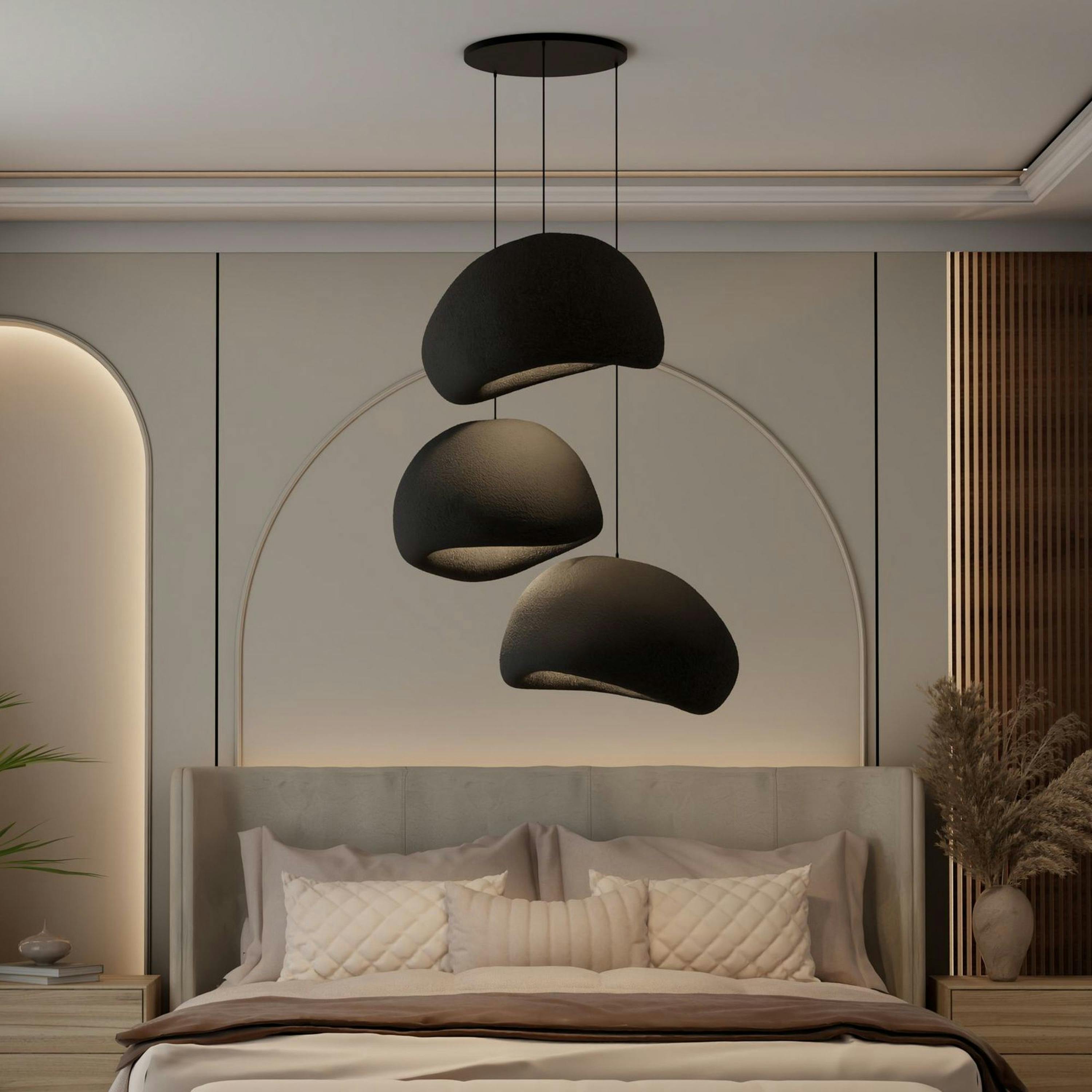 Suspension salon design noire 3 abat-jour 80 cm NOXIS