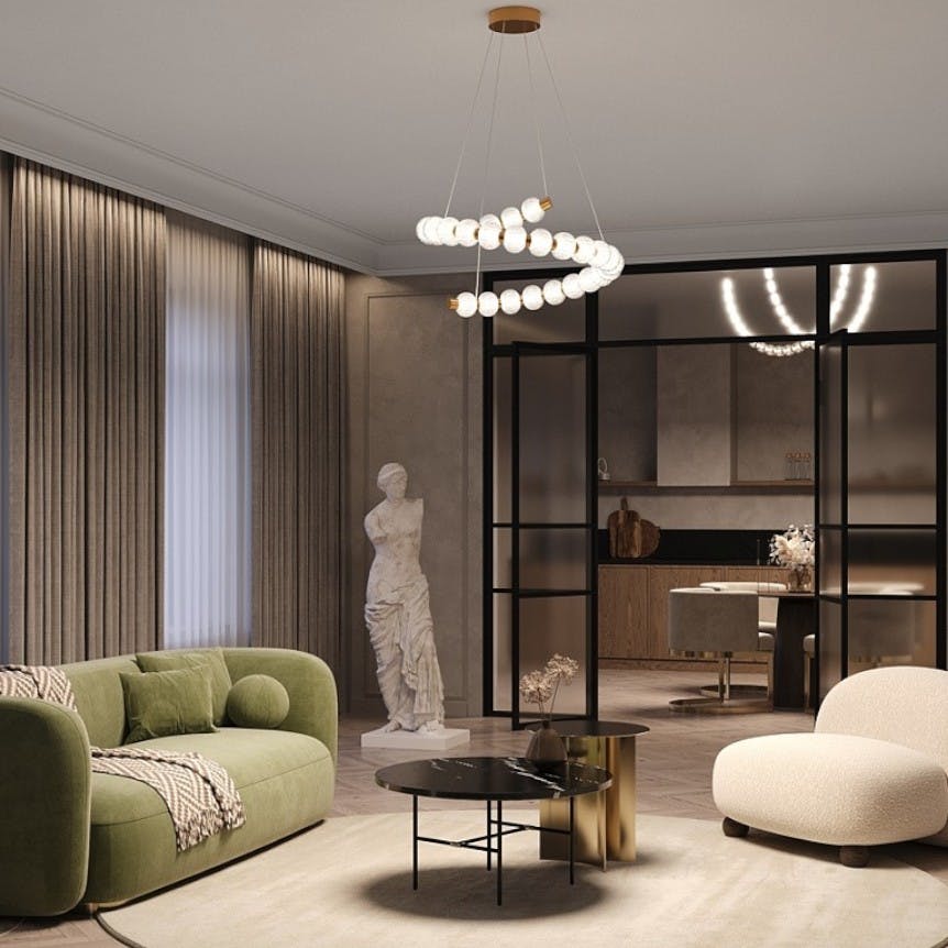 Suspension salon en verre - perles ciselées spirale BELLA