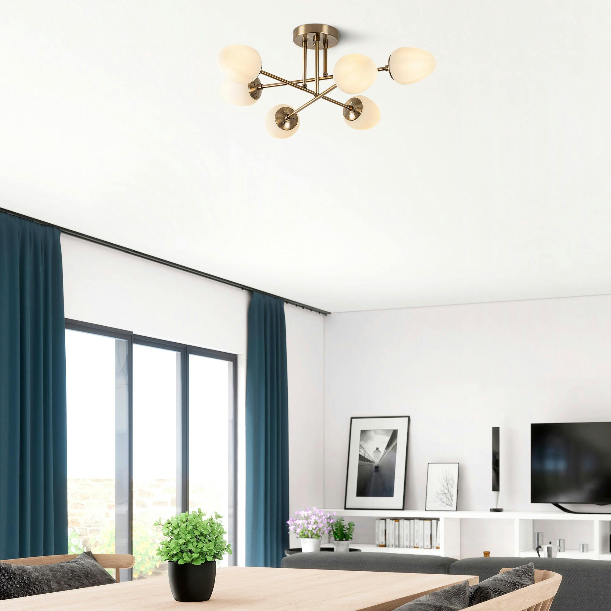 Suspension salon moderne – 6 cônes, effet laiton SIERRE