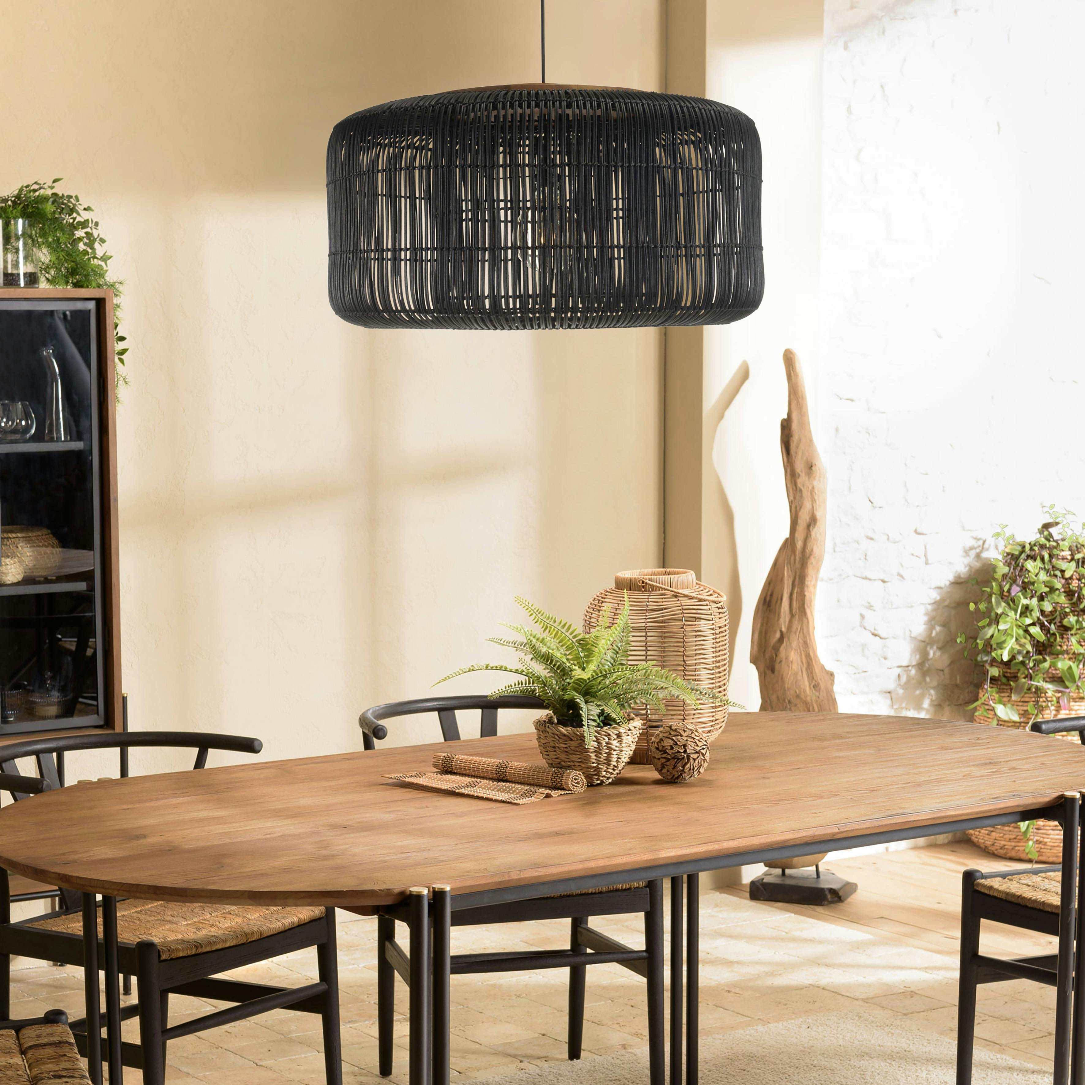 Suspension seau 76x76cm en rotin couleur noire et teck FOLELLI