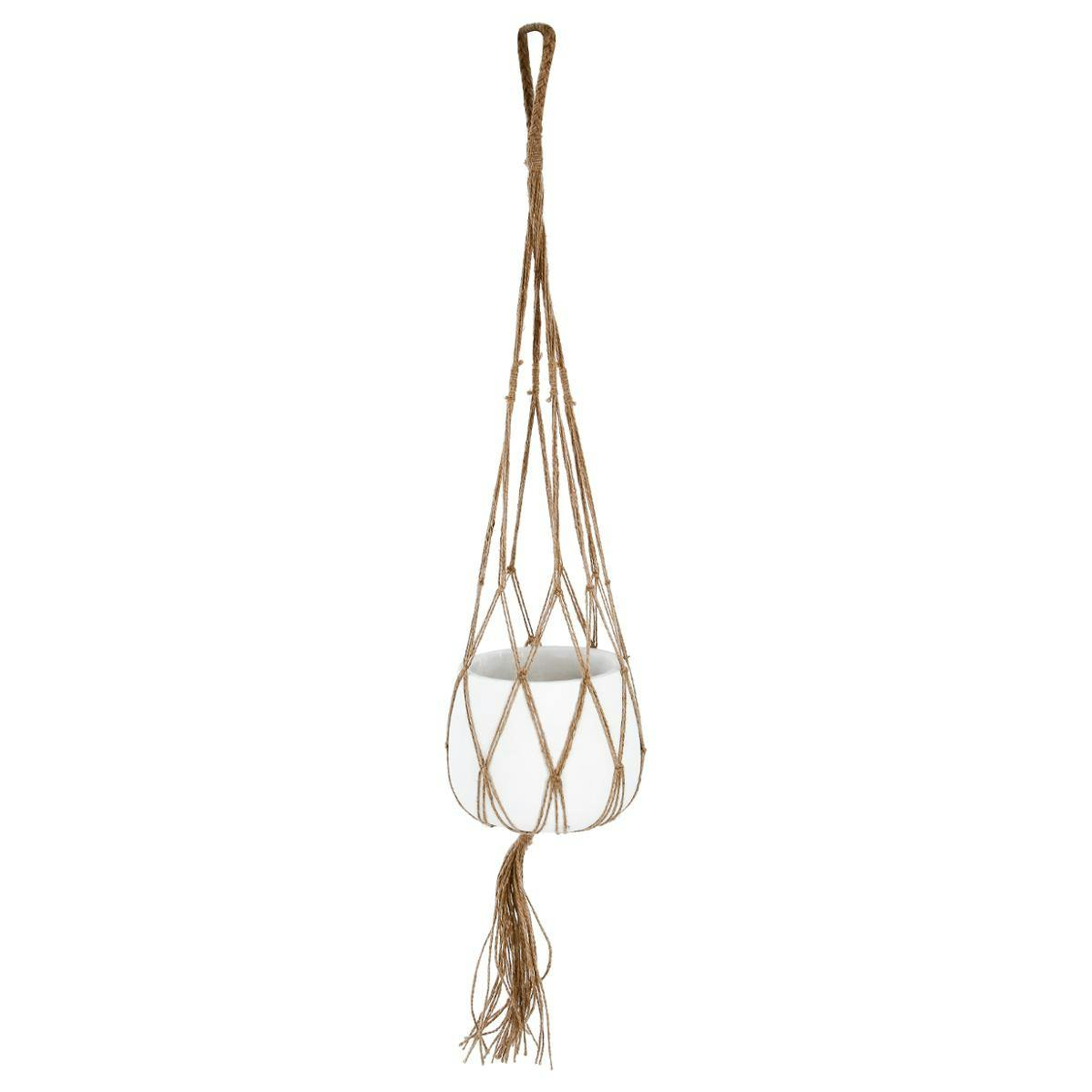 Suspension style macramé avec Pot en Ciment blanc D17xH95cm